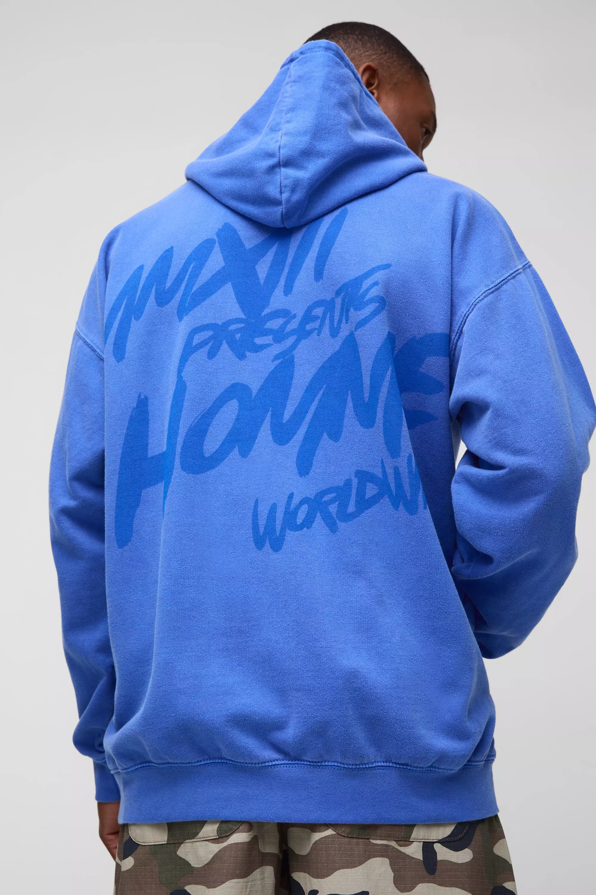 Oversize Hoodie mit Homme Graffiti-Print, Cobalt alternatives Bild