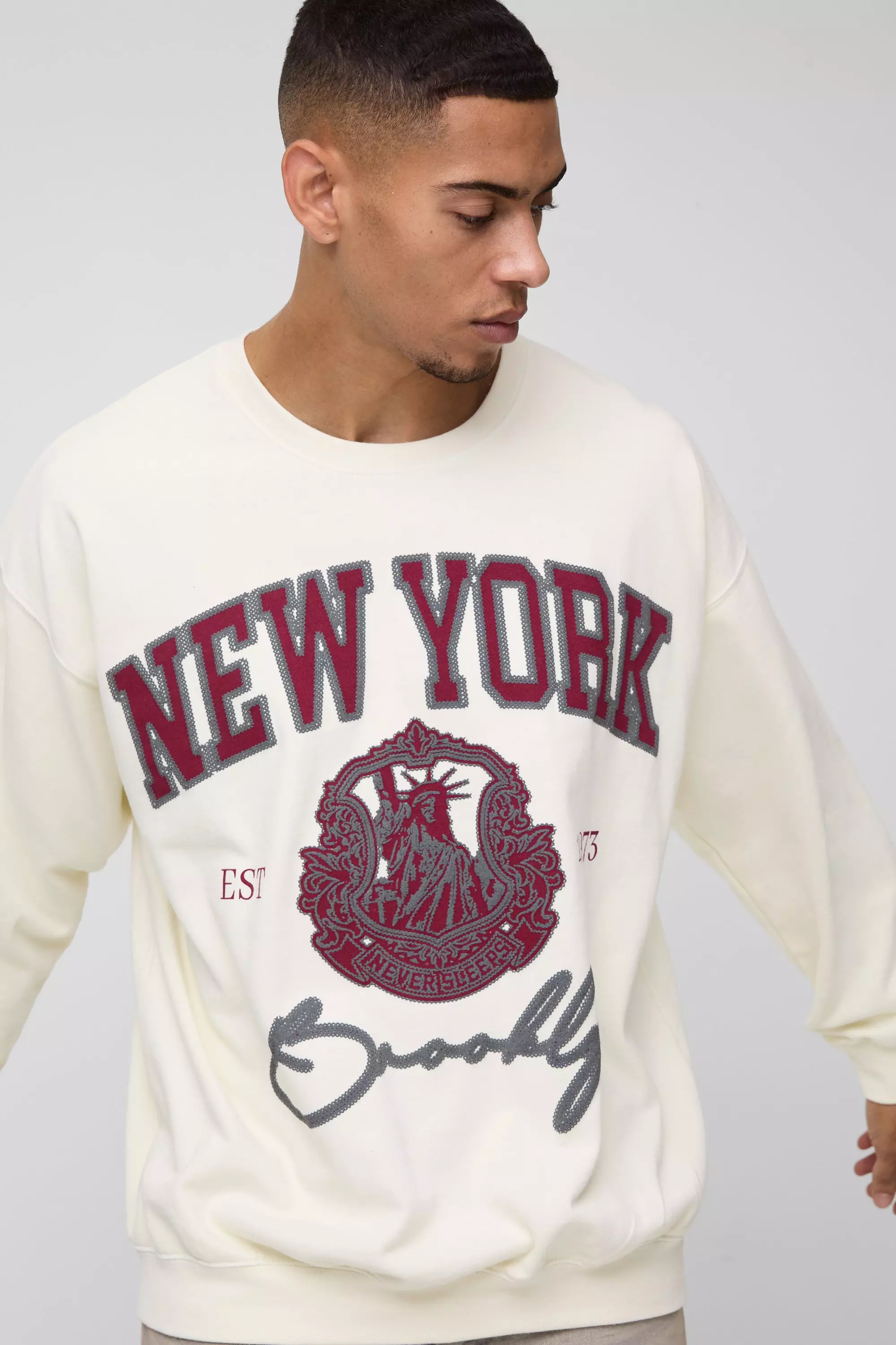 Ecru Oversized New York Varsity Trui alternatieve afbeelding