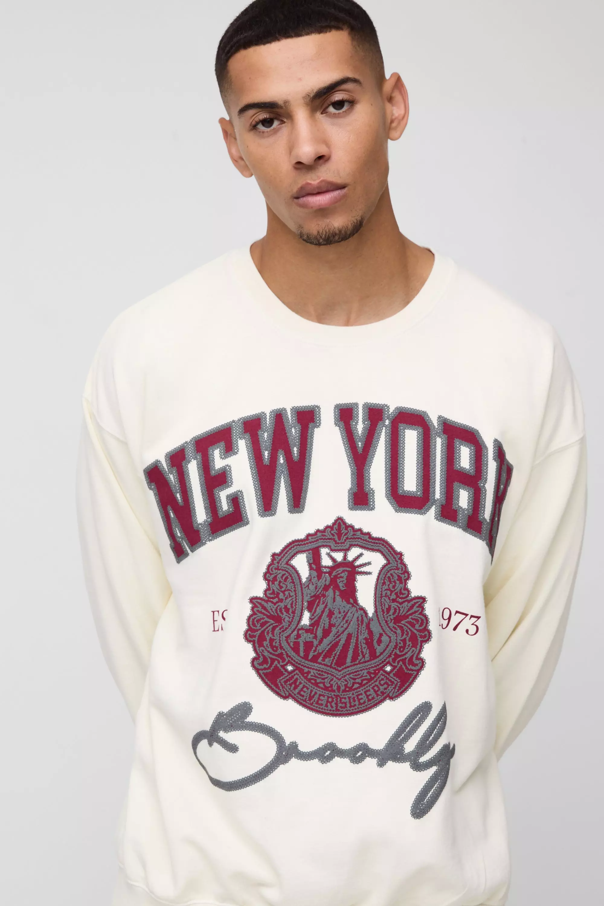 Ecru Oversized New York Varsity Trui alternatieve afbeelding