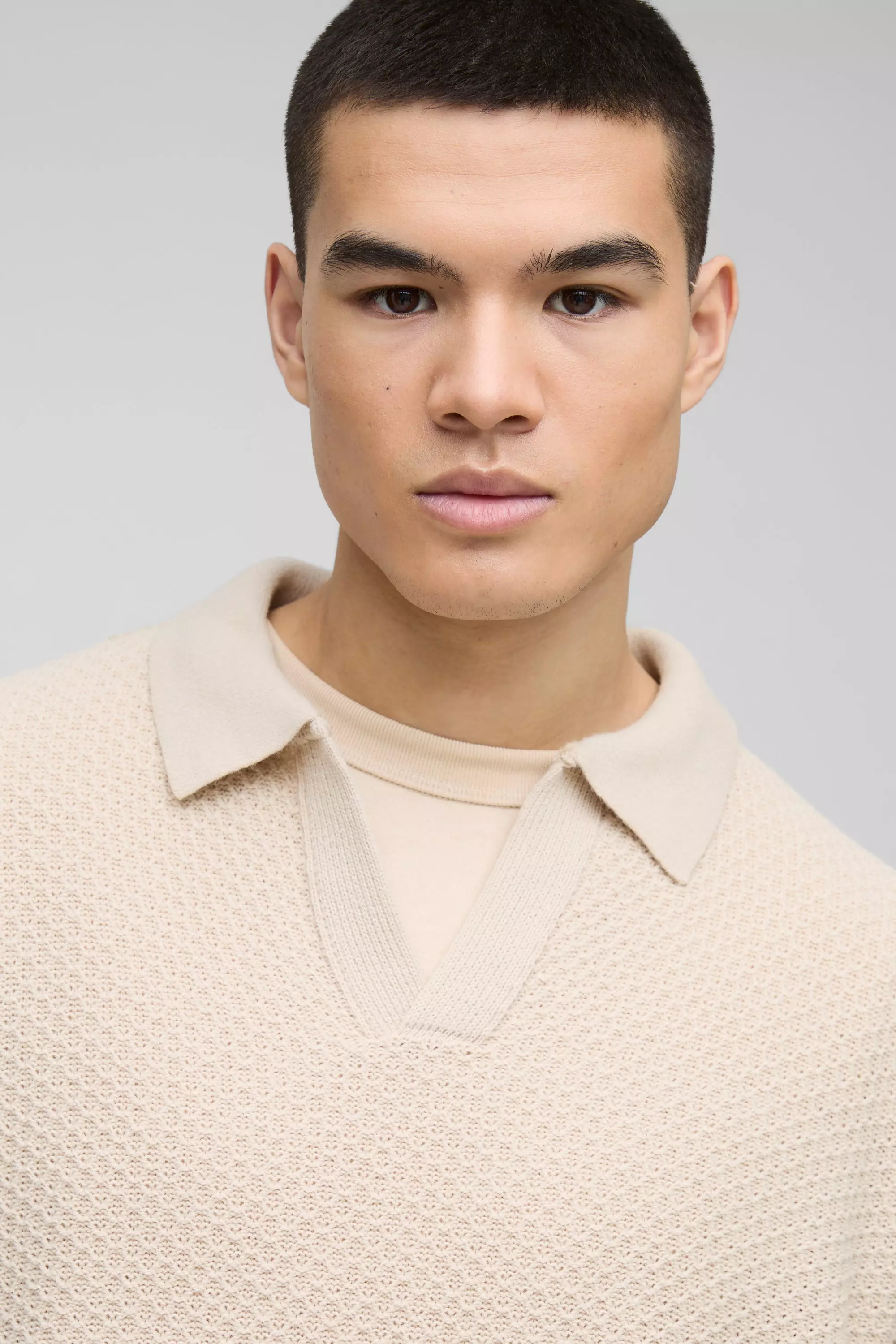 Stone Oversized Boxy Knitted Revere Polo alternative image