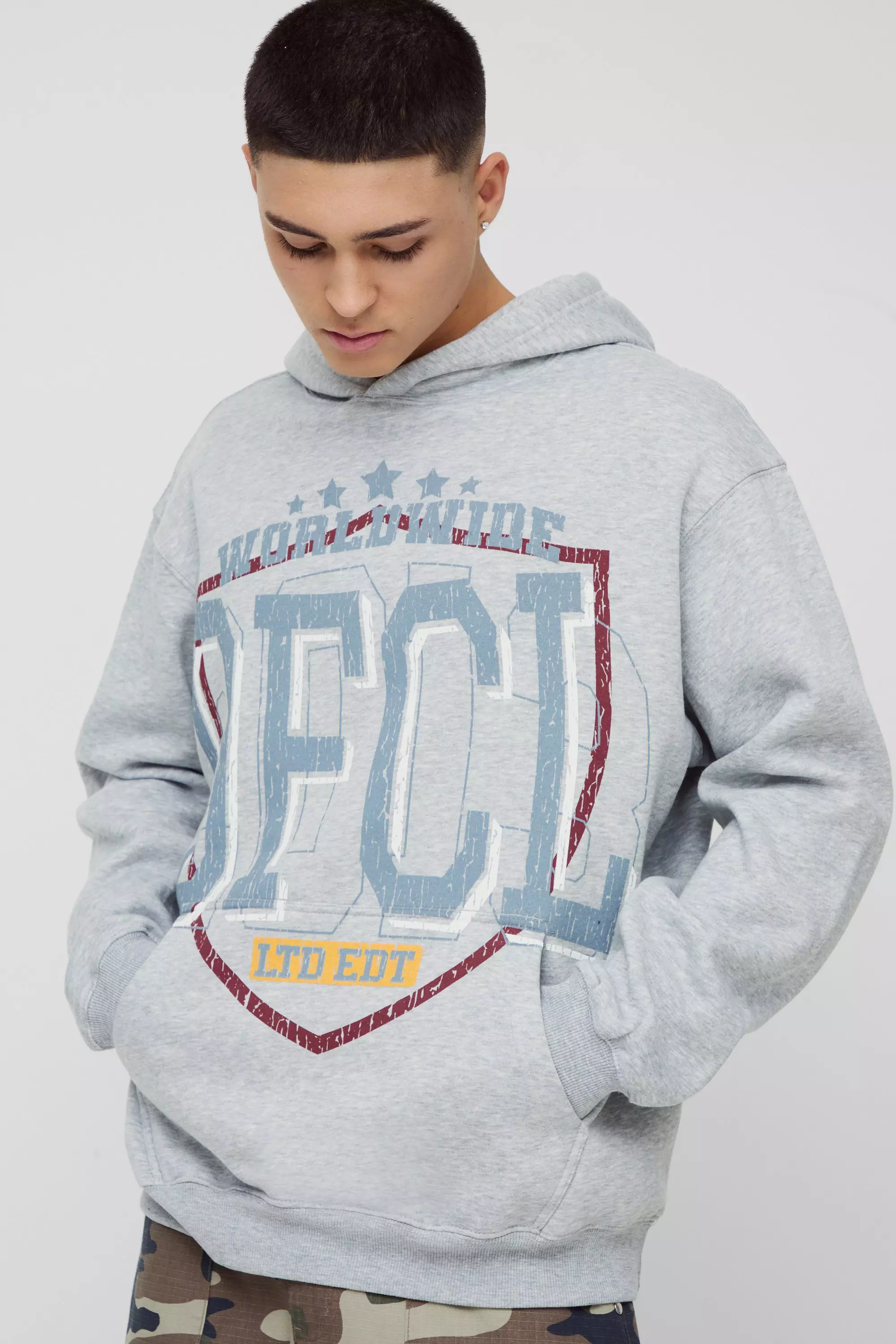 Grey marl Oversized Homme Varsity Hoodie alternative image