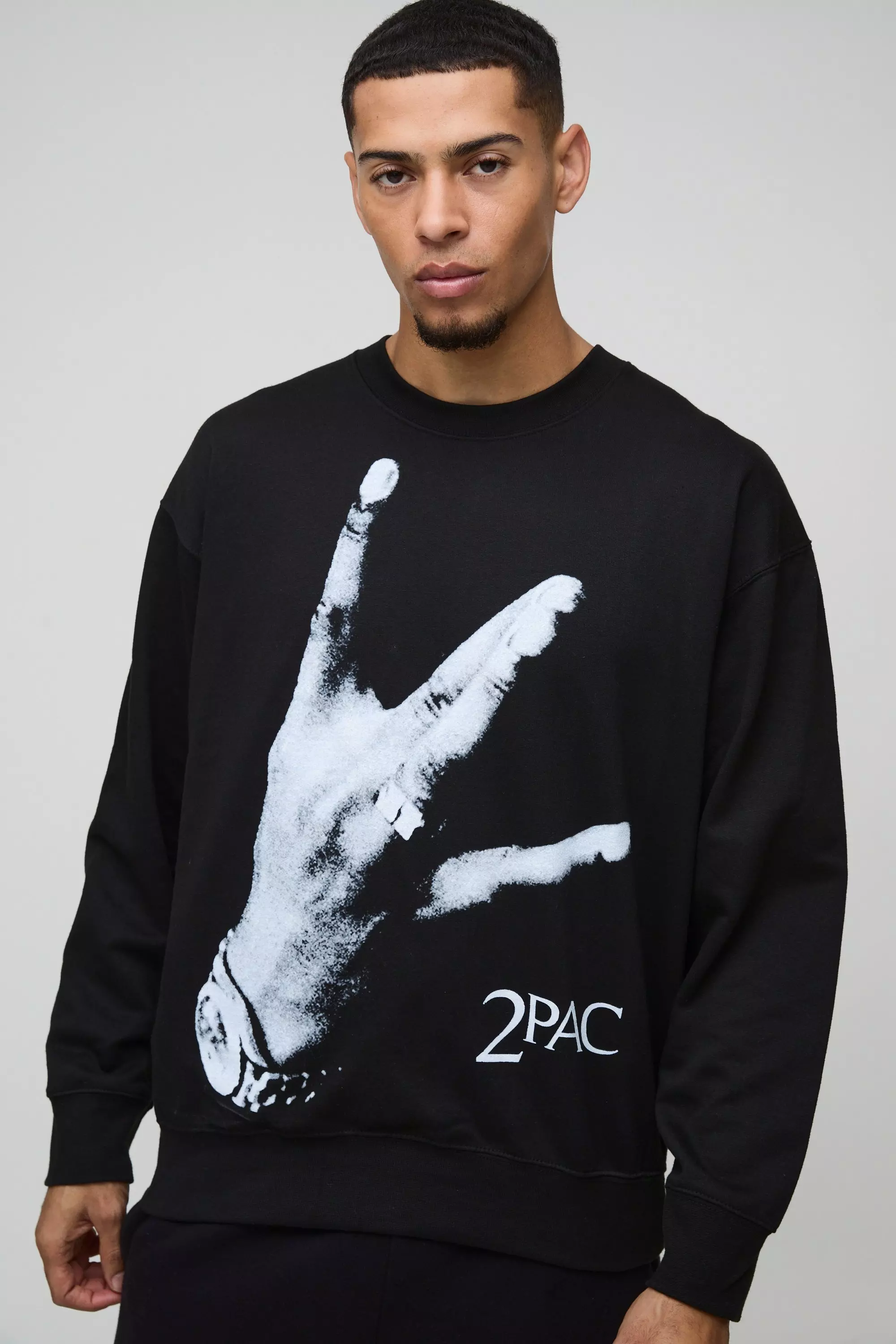 Black Oversized Tupac License Print Sweatshirt alternative image