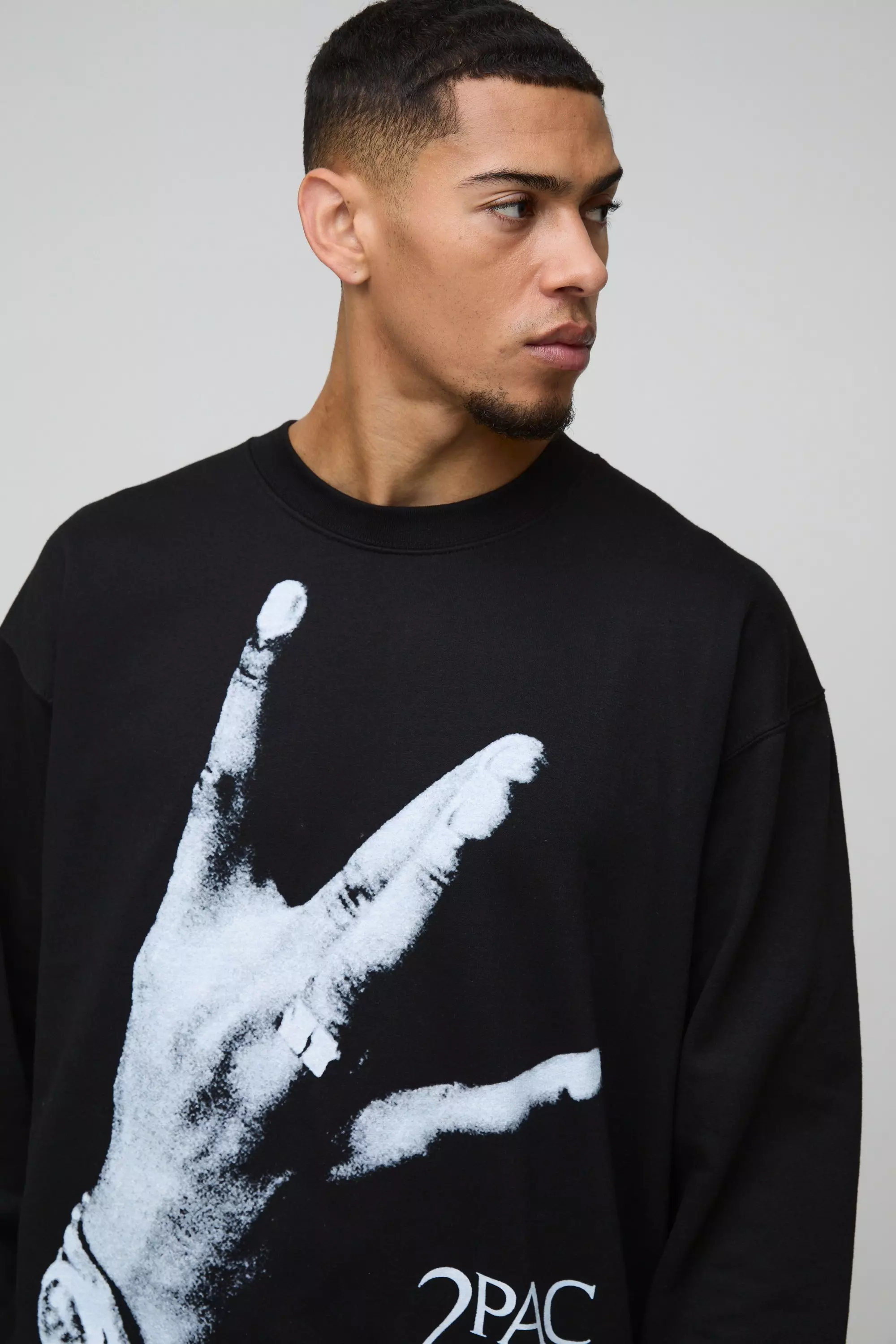 Black Oversized Tupac License Print Sweatshirt alternative image