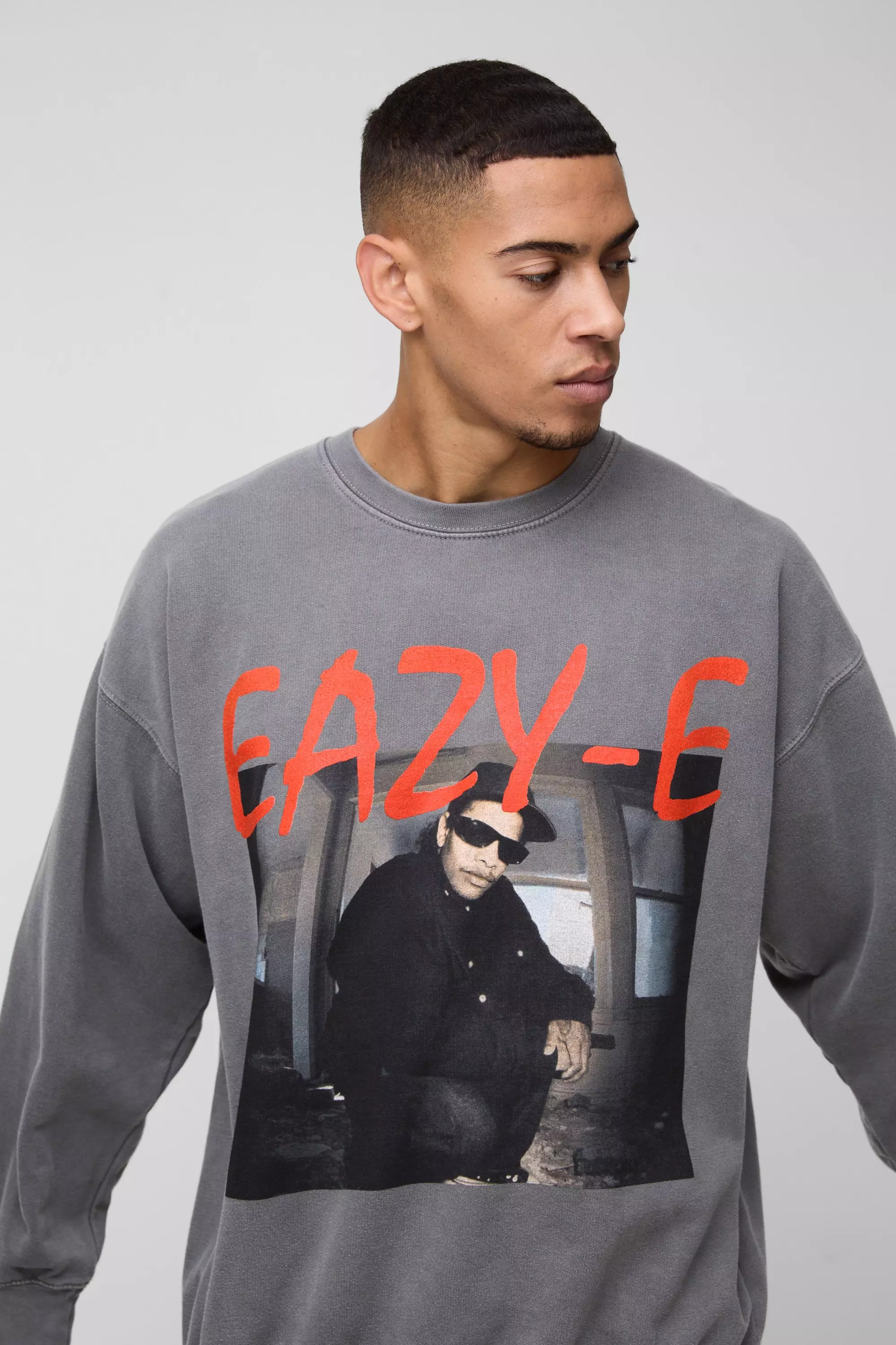 Sweat oversize délavé à imprimé Easy E, Charcoal autre image
