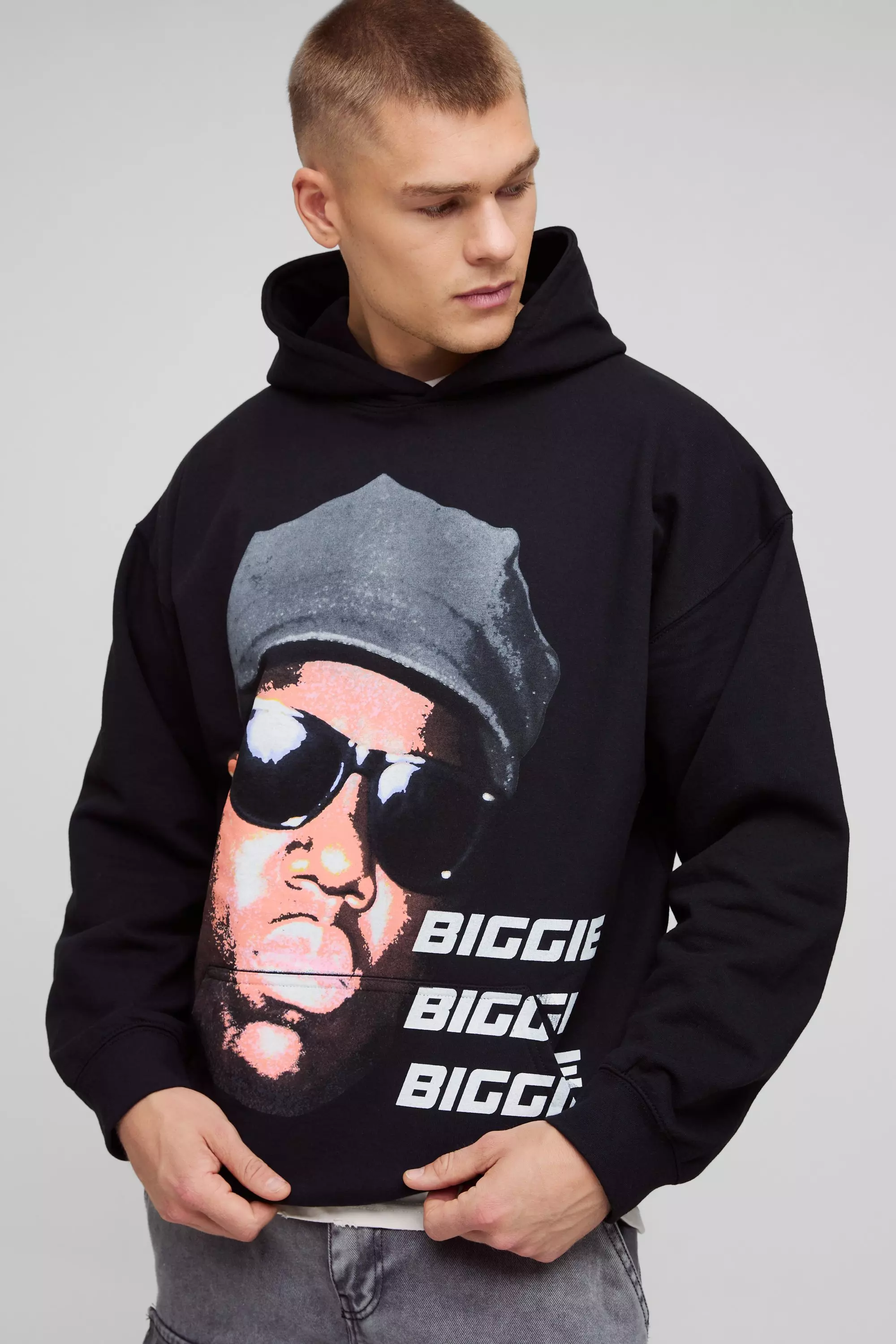 Oversized Biggie License Print Hoodie Black