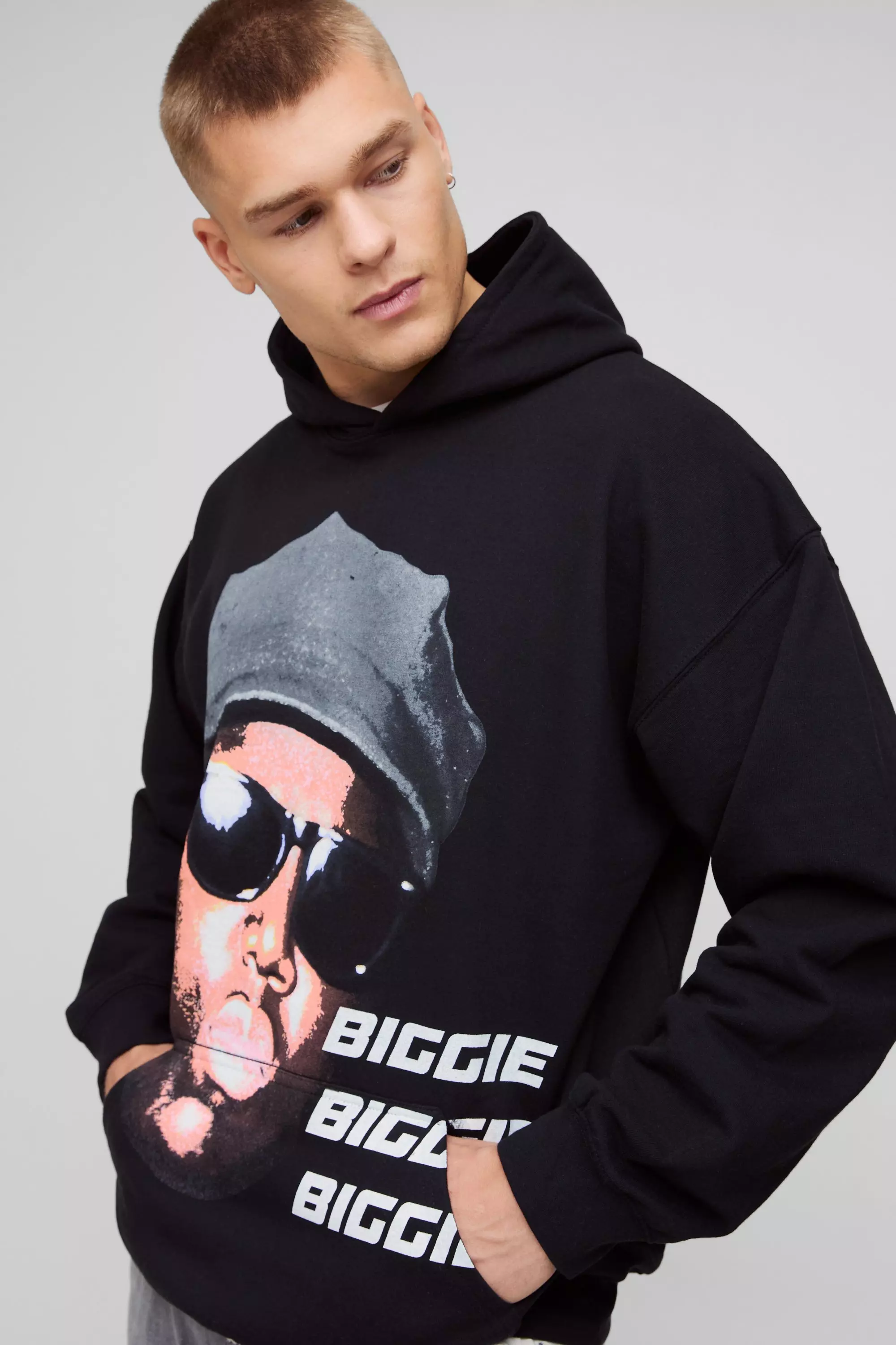 Black Oversized Biggie License Large Print Hoodie alternative image