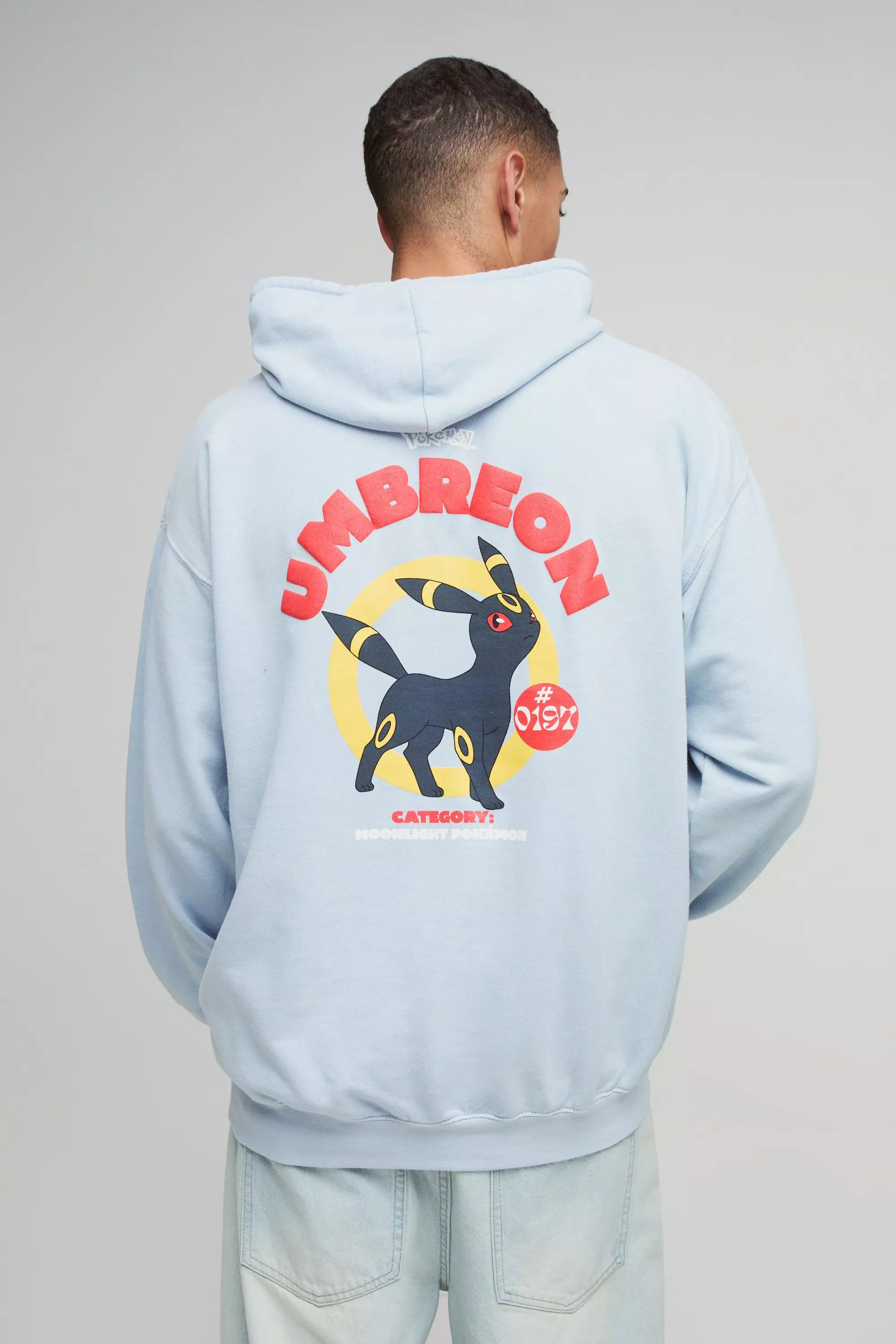 Oversized Wash Pokemon Umbreon License Print Hoodie Charcoal