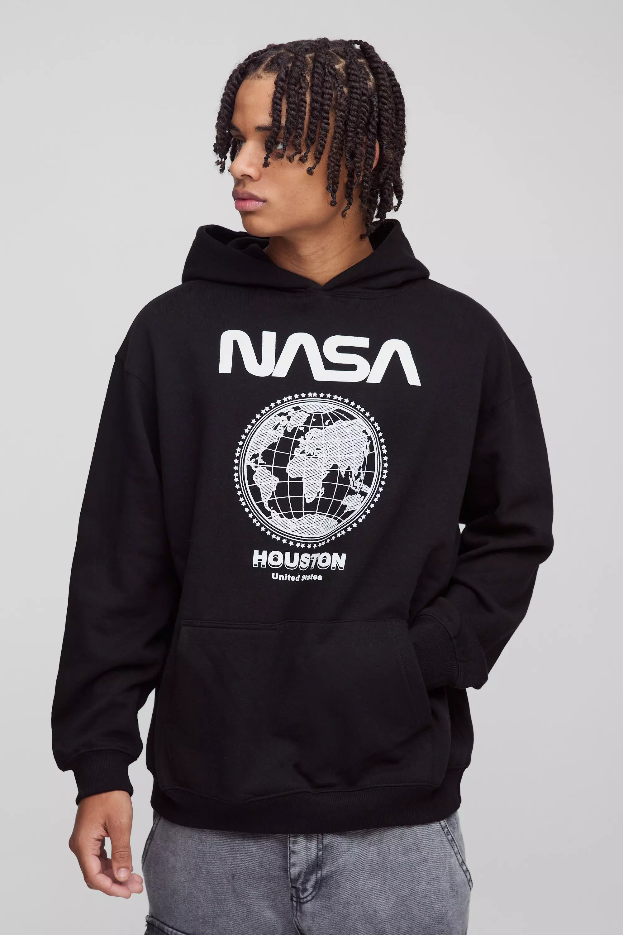 Black Oversized NASA License Print Hoodie alternative image