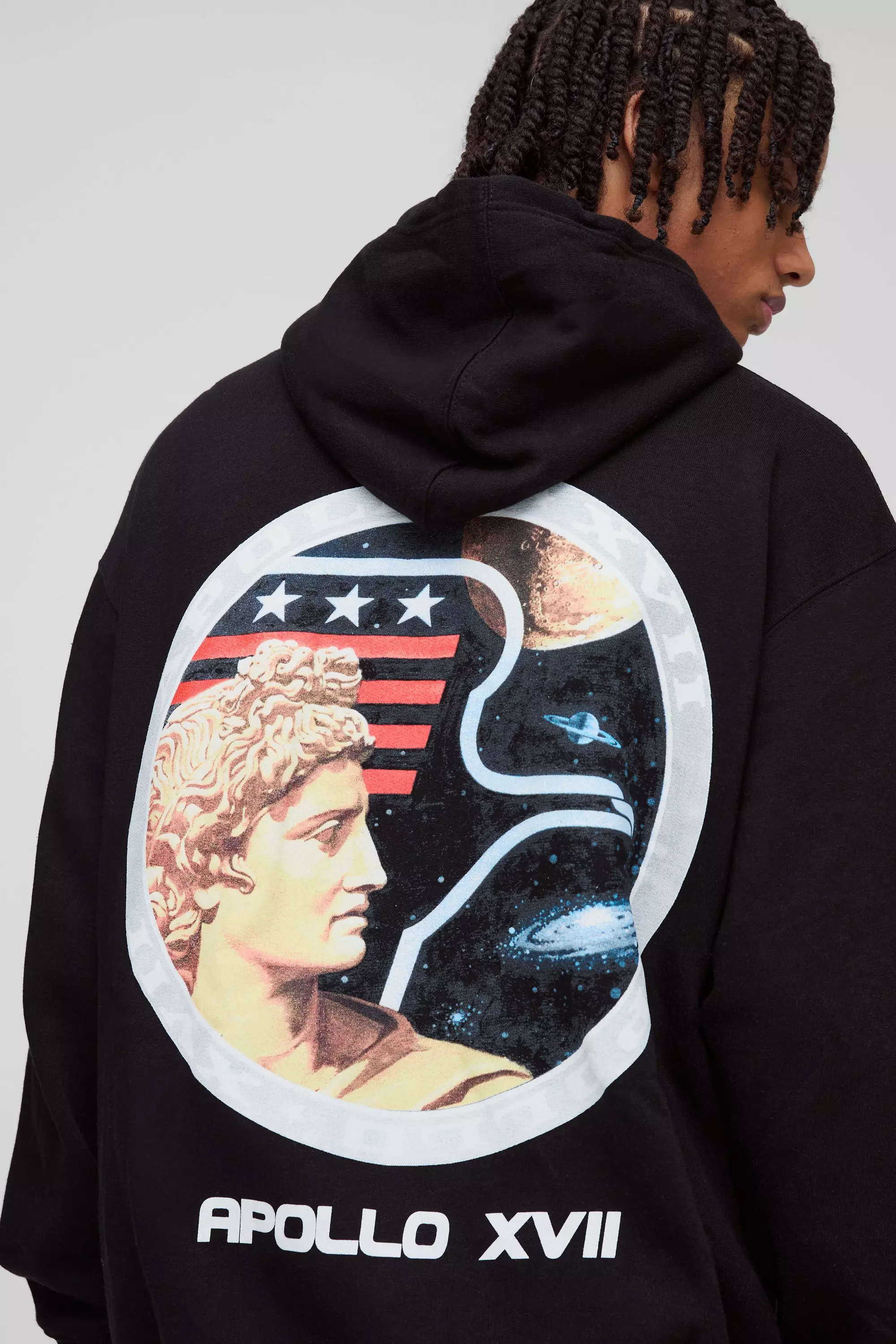 Black Oversized NASA License Print Hoodie alternative image