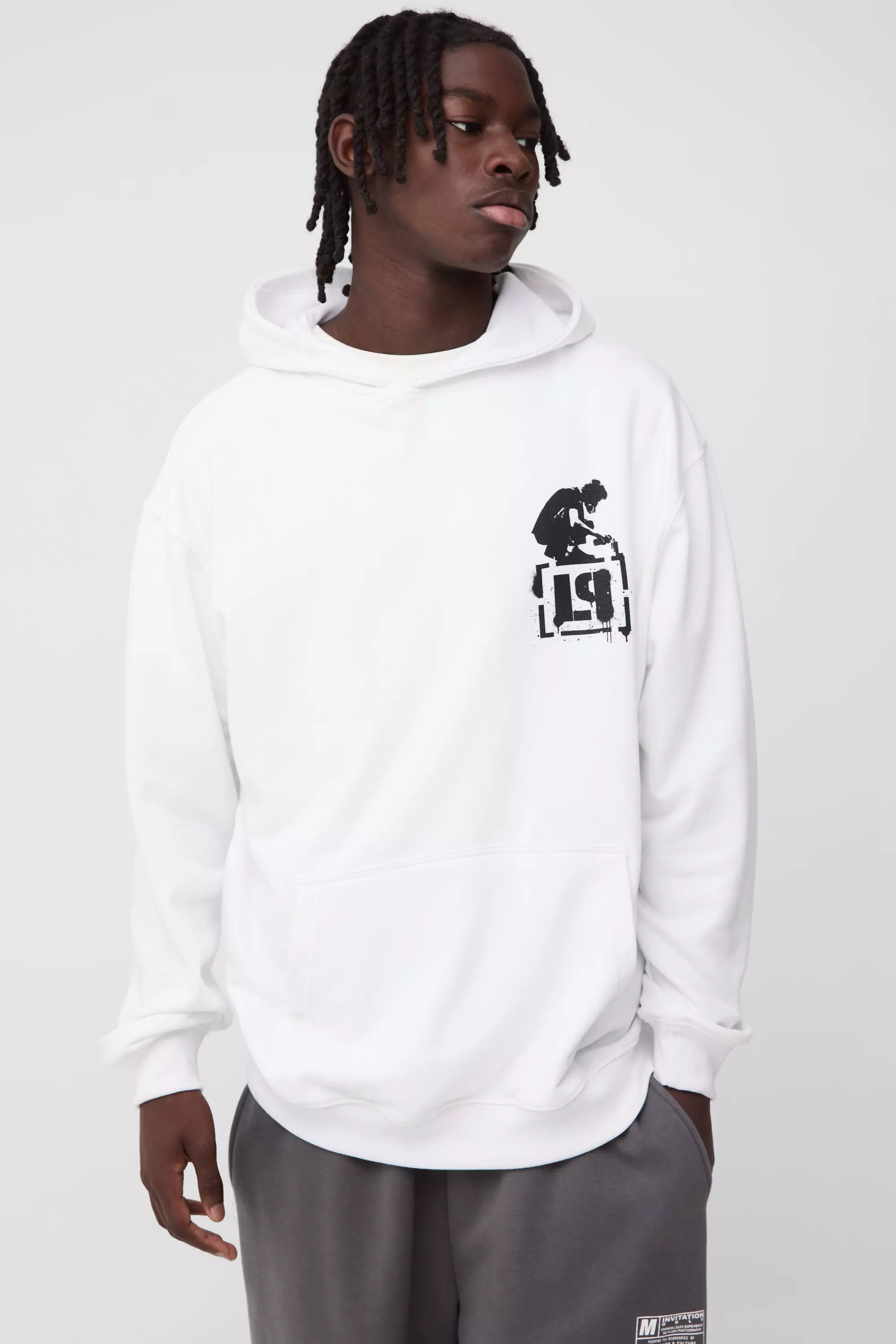 White Oversized Linkin Park License Print Hoodie