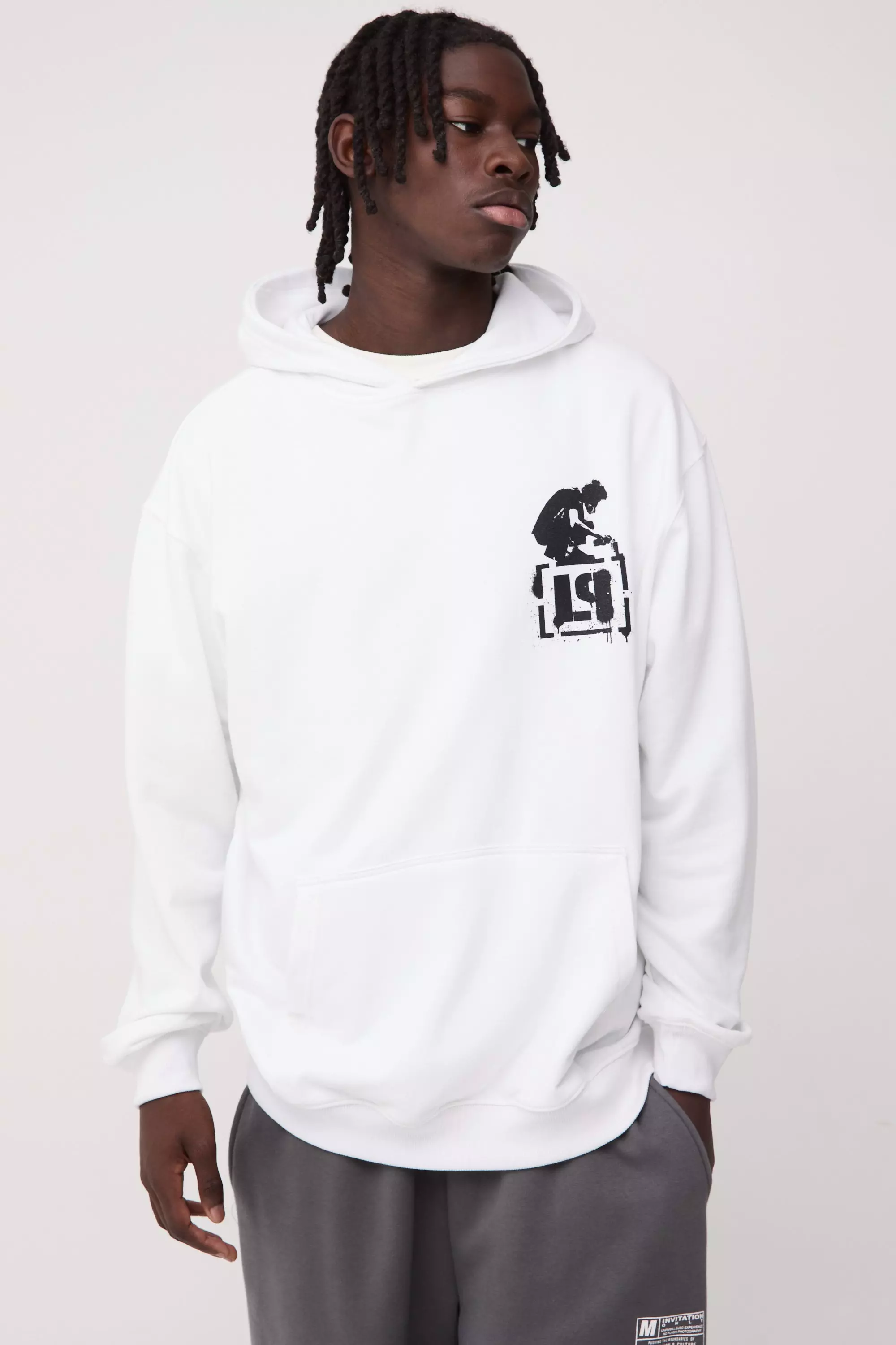 Fashion boohooman hoodie with man print in white