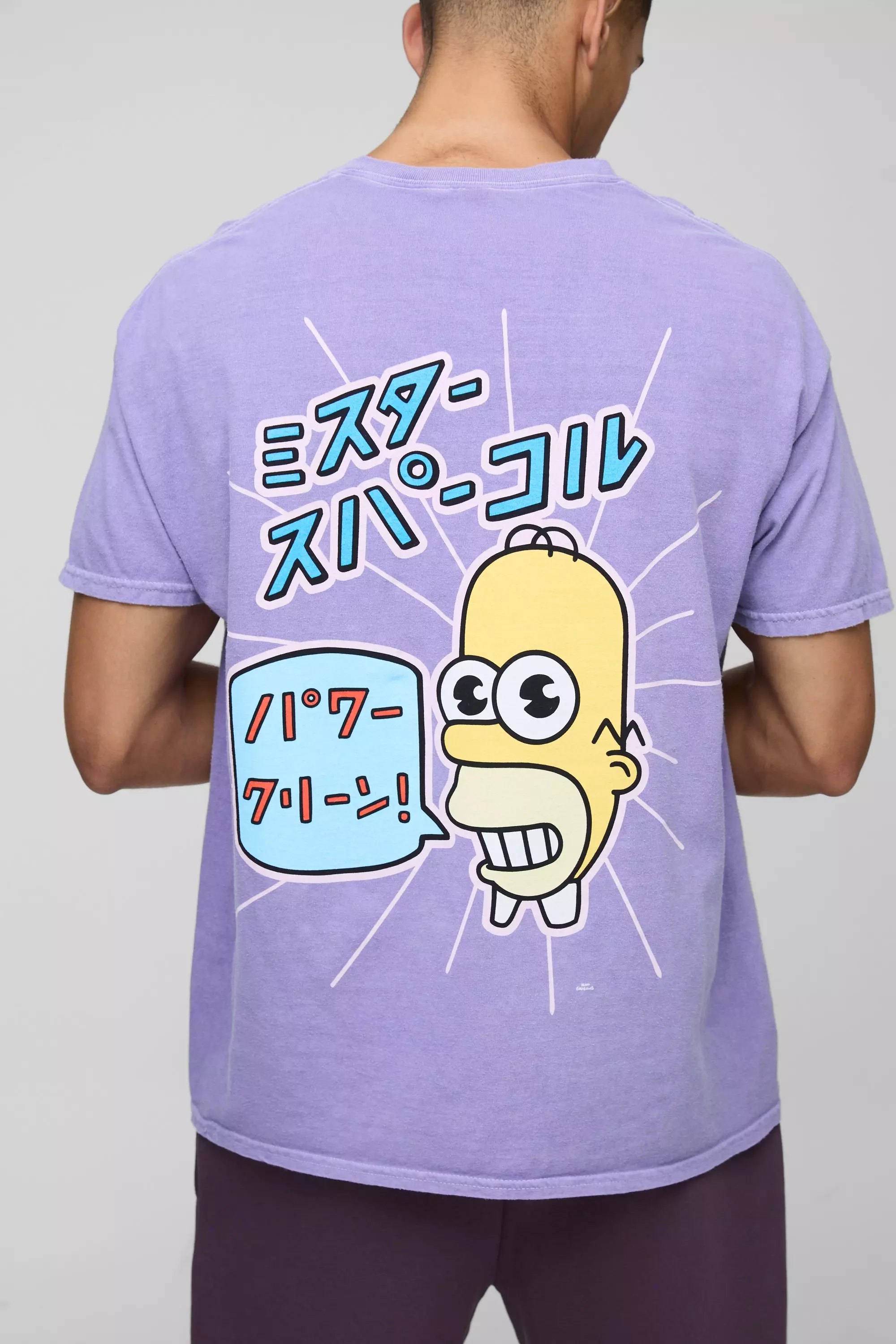 Oversized Wash The Simpsons Anime License Print T-Shirt Purple