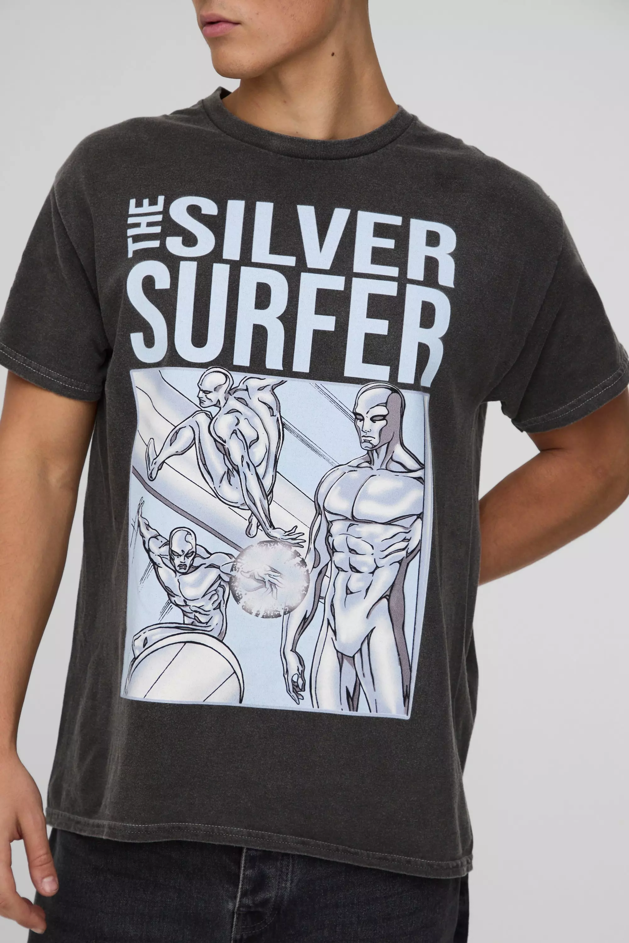 T-shirt oversize délavé à imprimé surf, Charcoal autre image