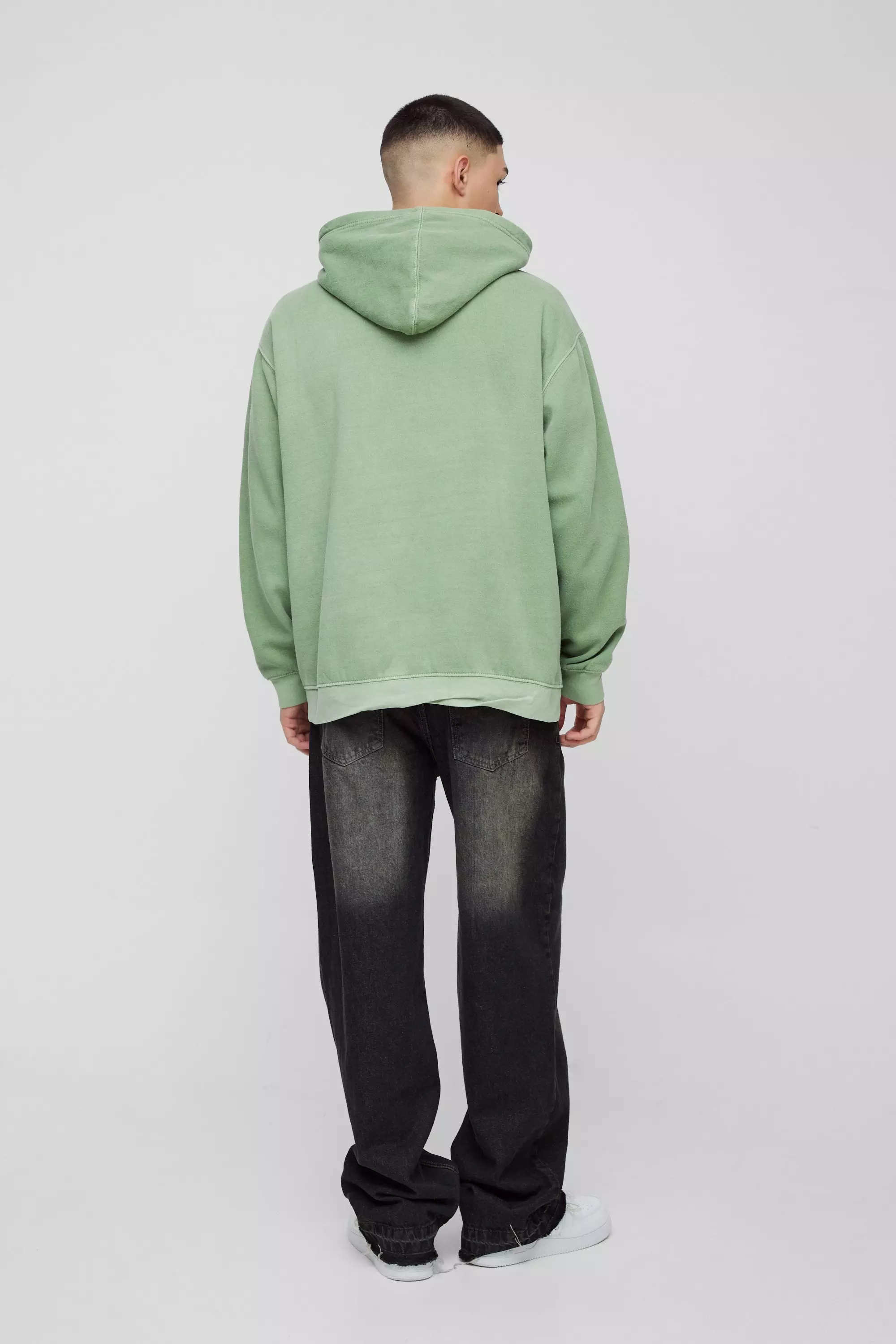 Sweat à capuche oversize délavé à imprimé smiley, Khaki autre image