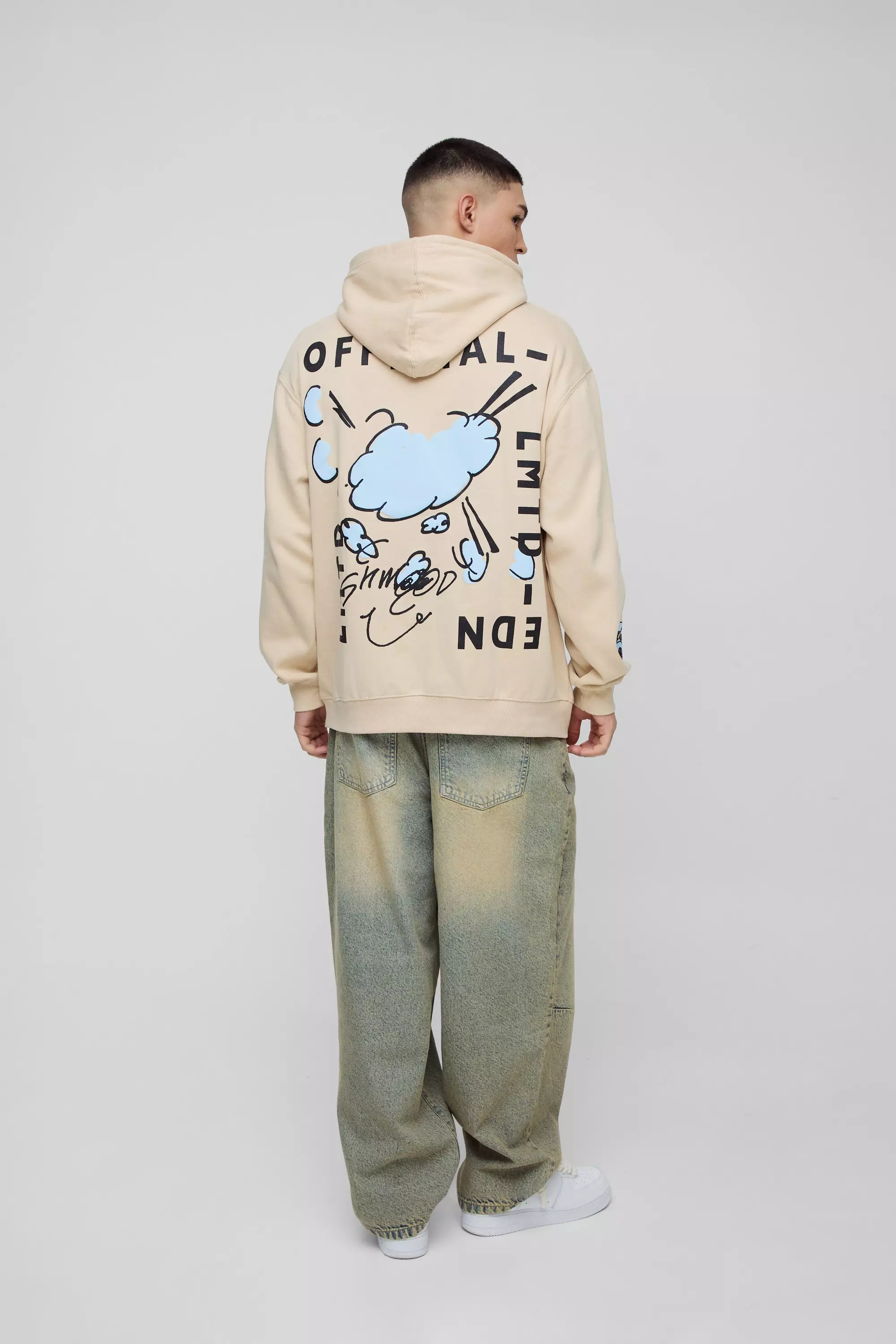 Sand Oversized Puff Print Doodle Graphic Hoodie alternative image