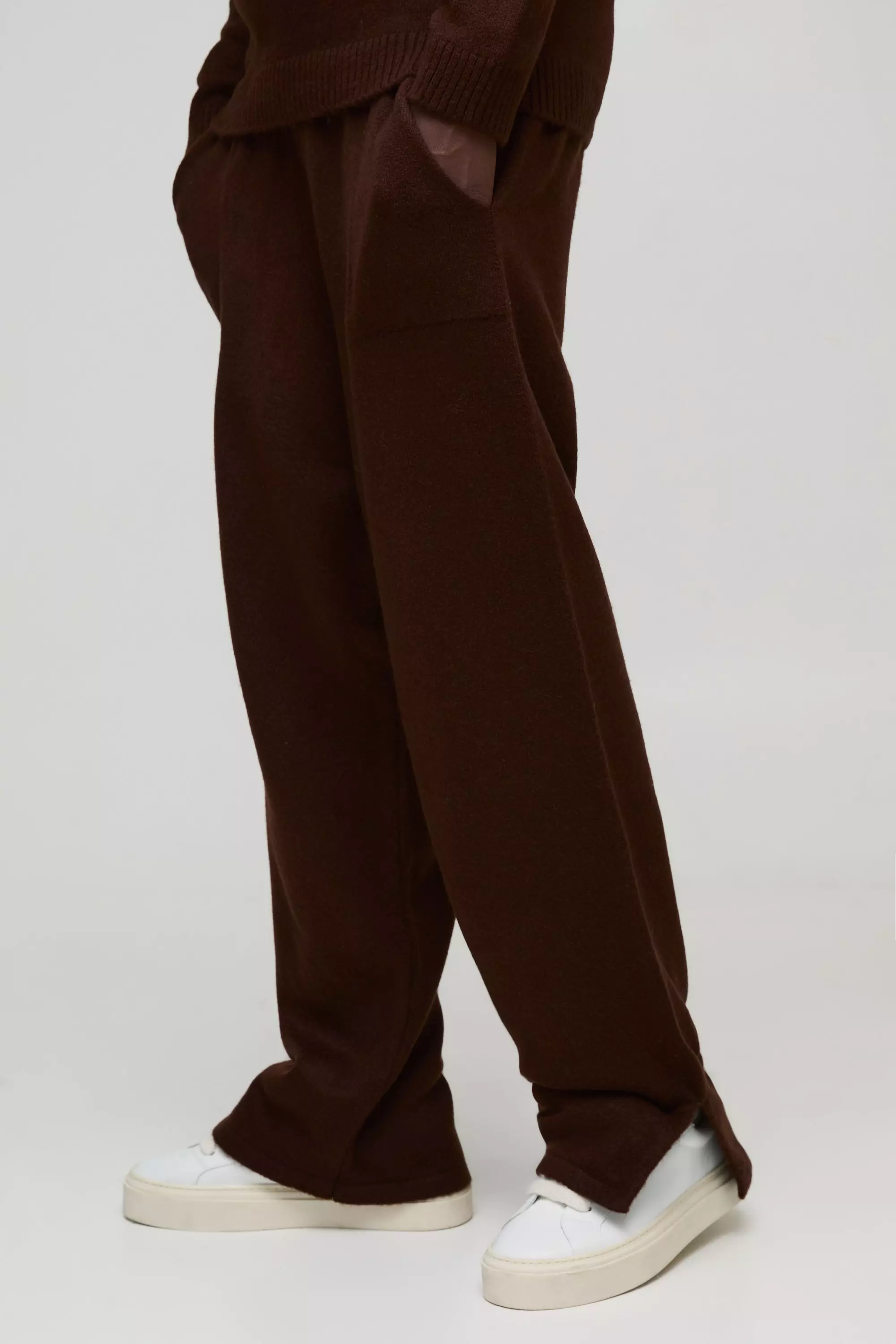 Chocolate Relaxed Fit Split Hem Brushed Knit Joggers alternative image