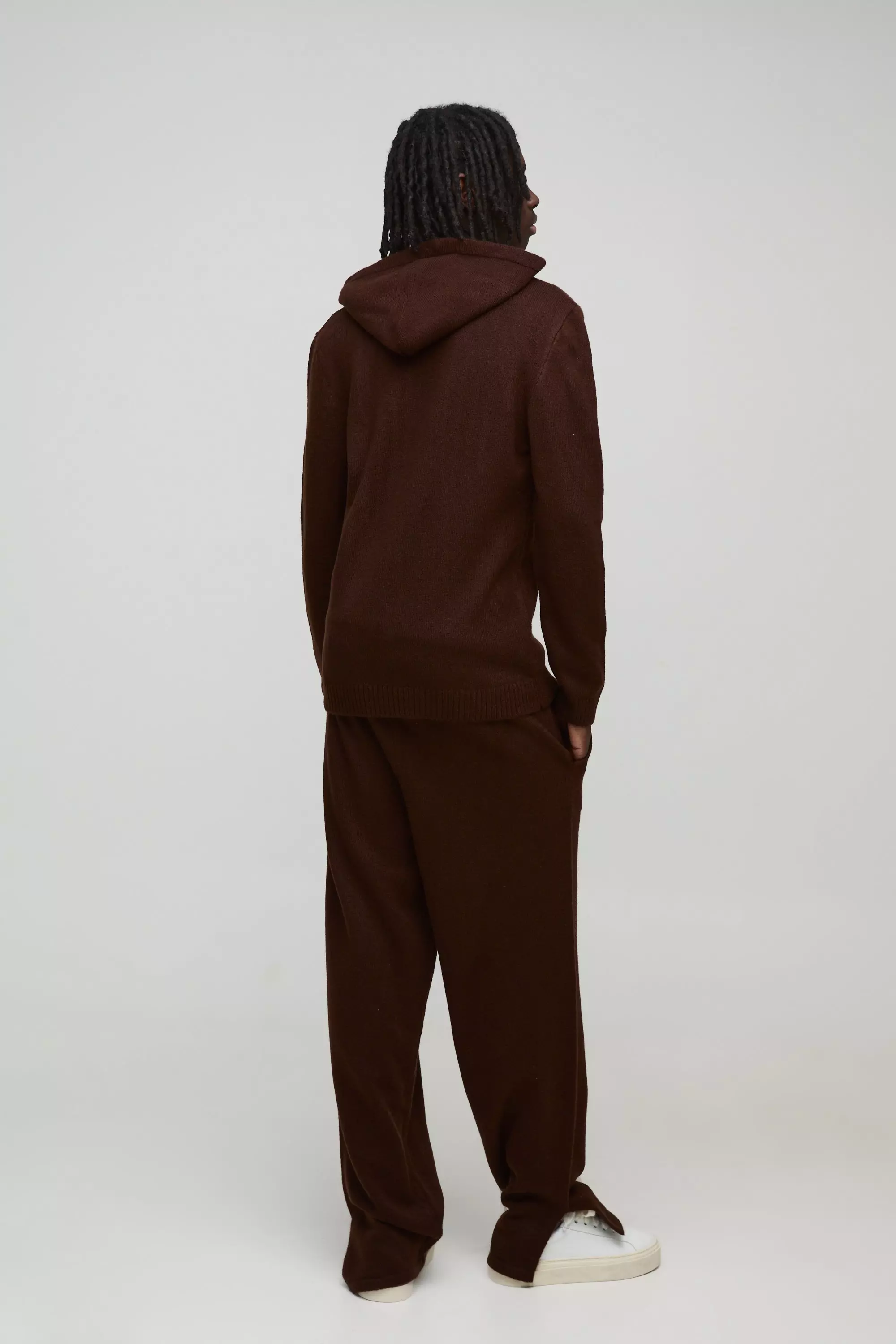 Chocolate Relaxed Fit Split Hem Brushed Knit Joggers alternative image