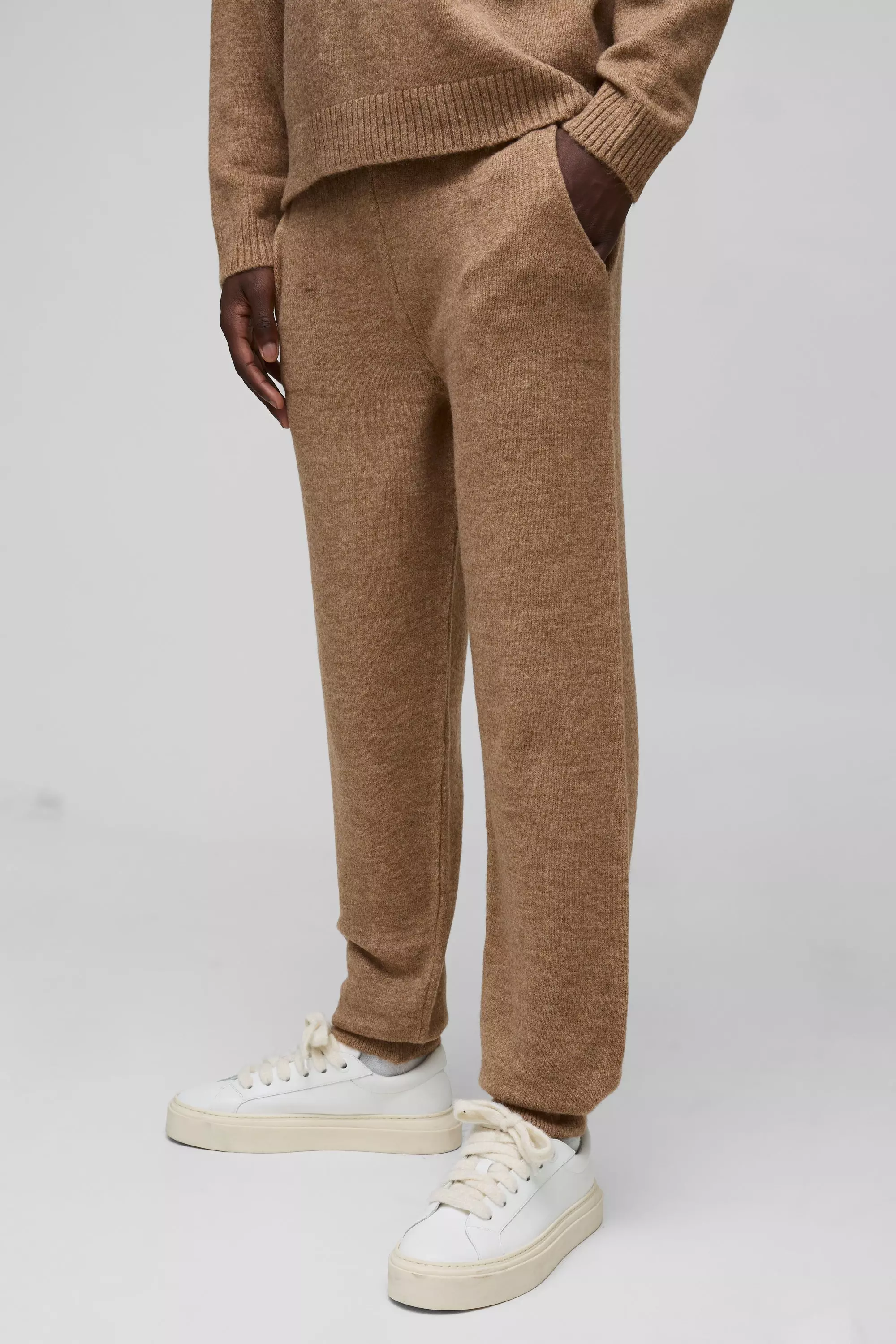 Brown Gebreide Regular Fit Joggingbroek Met Enkel Detail alternatieve afbeelding
