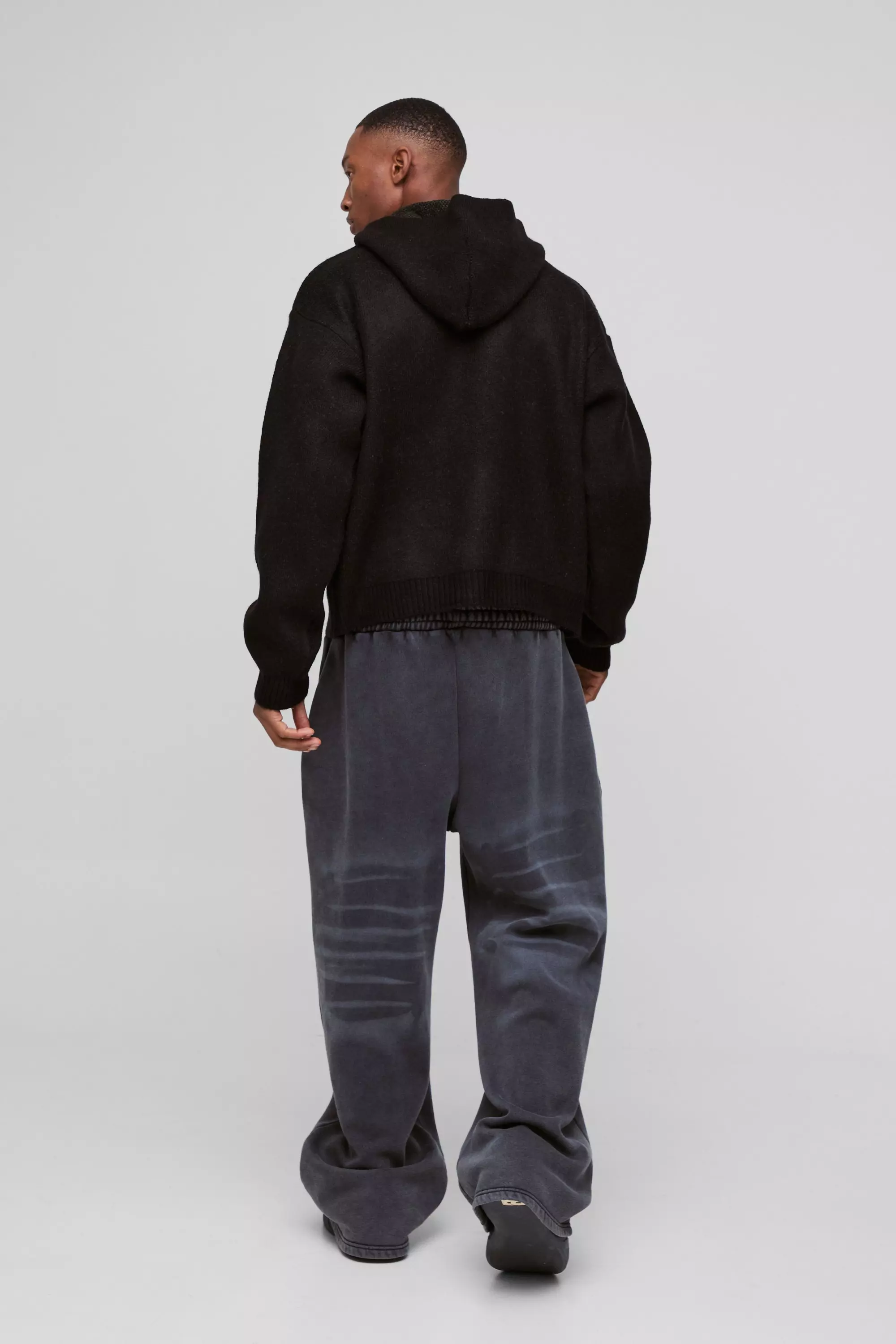 Black Oversized Boxy Official Slogan Knit Hoodie alternative image