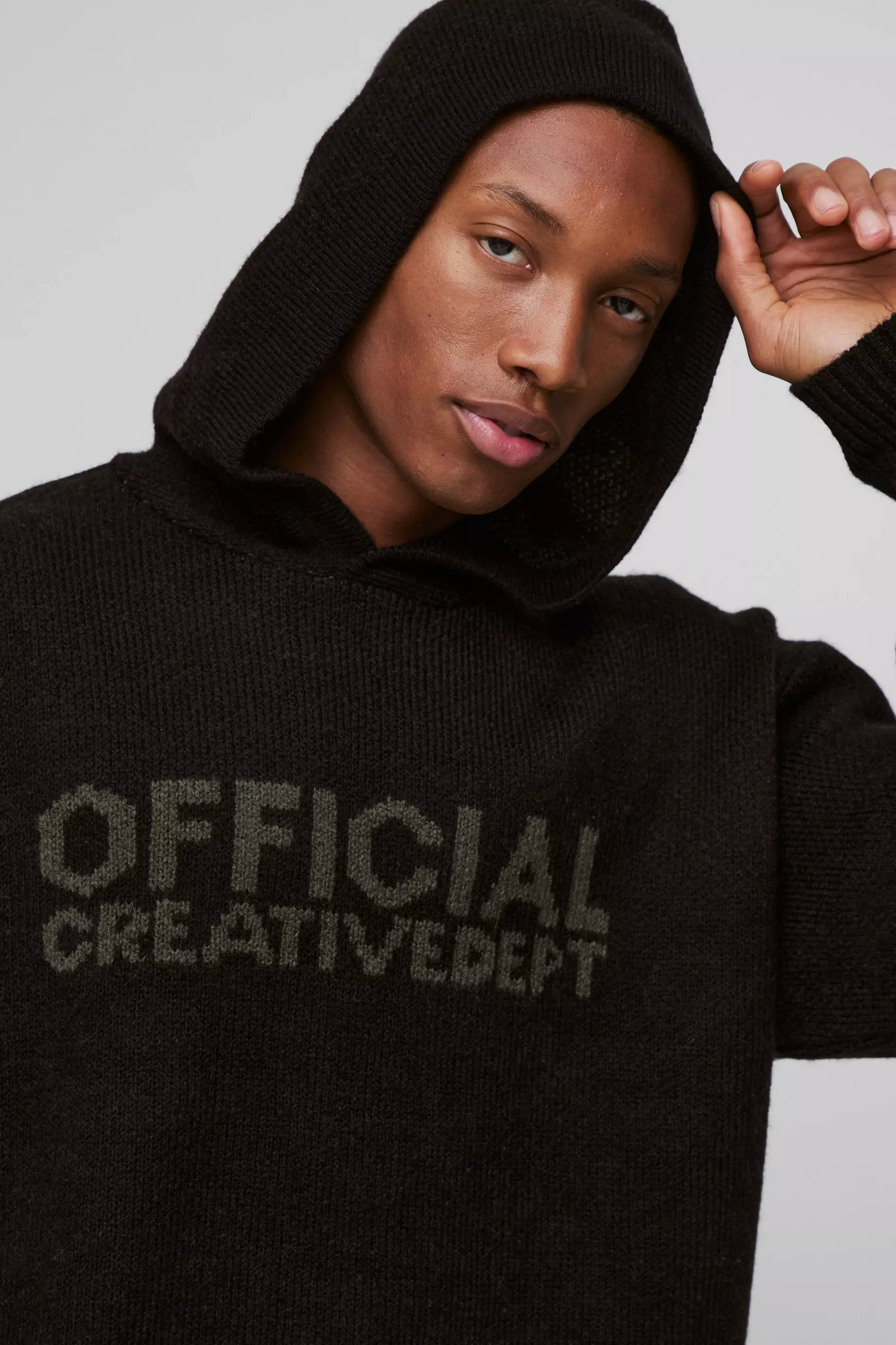 Black Oversized Boxy Official Slogan Knit Hoodie alternative image