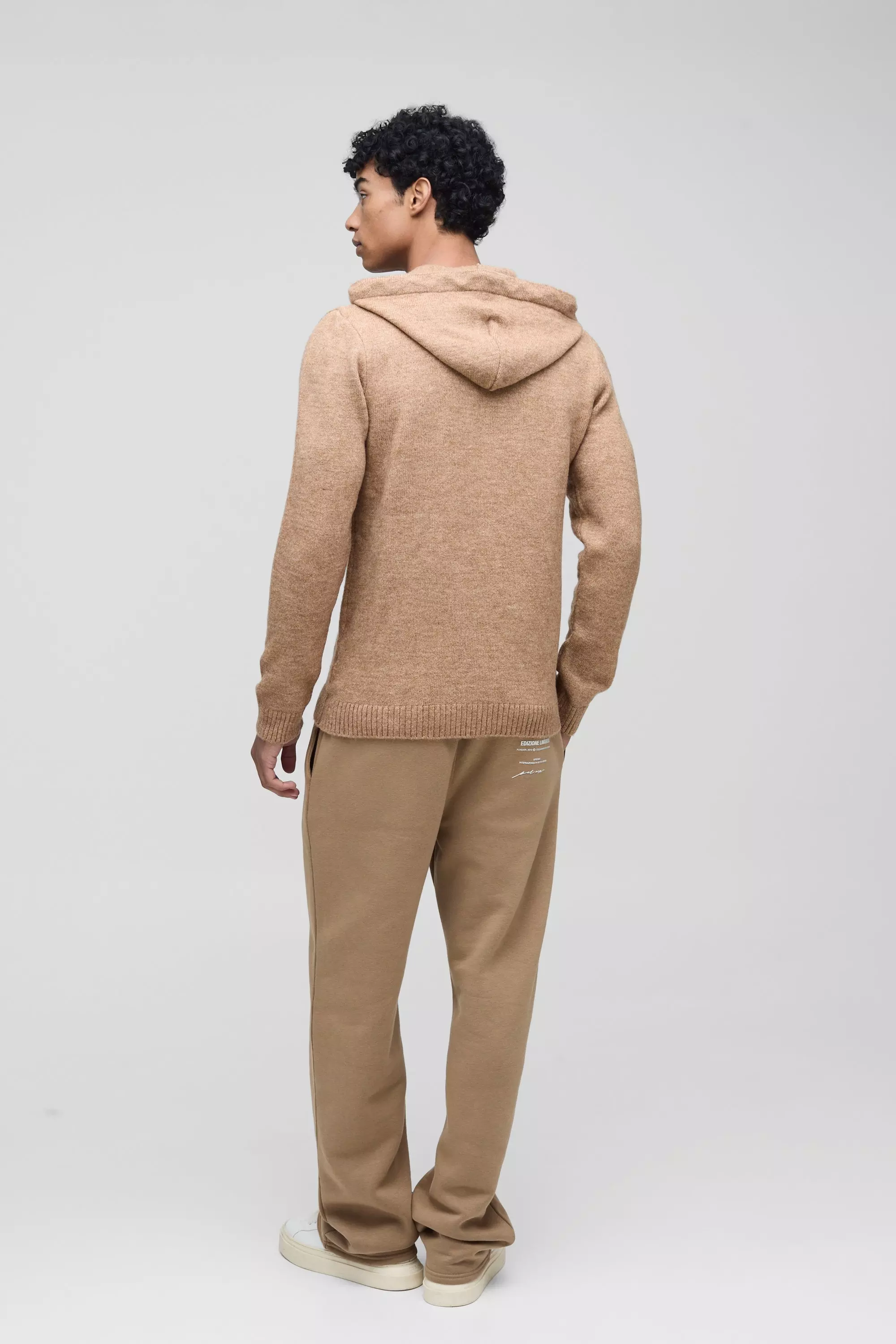 Felpa In Maglia Regular Fit Con Zip E Cappuccio, Brown immagine alternativa