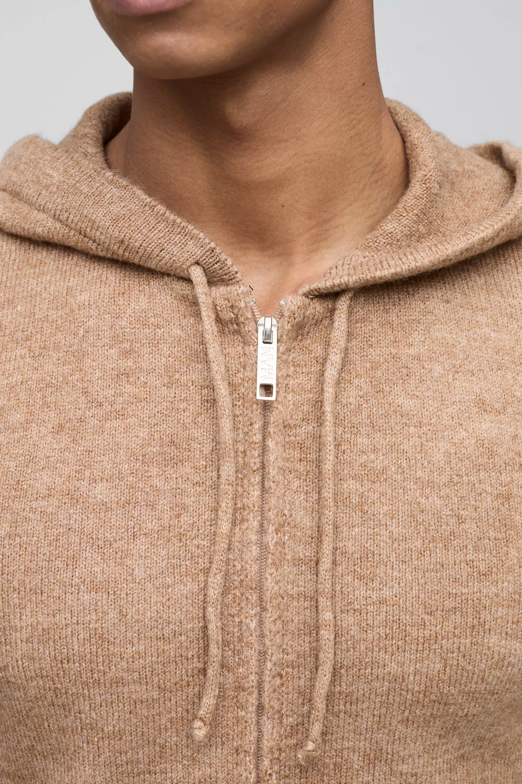 Felpa In Maglia Regular Fit Con Zip E Cappuccio, Brown immagine alternativa