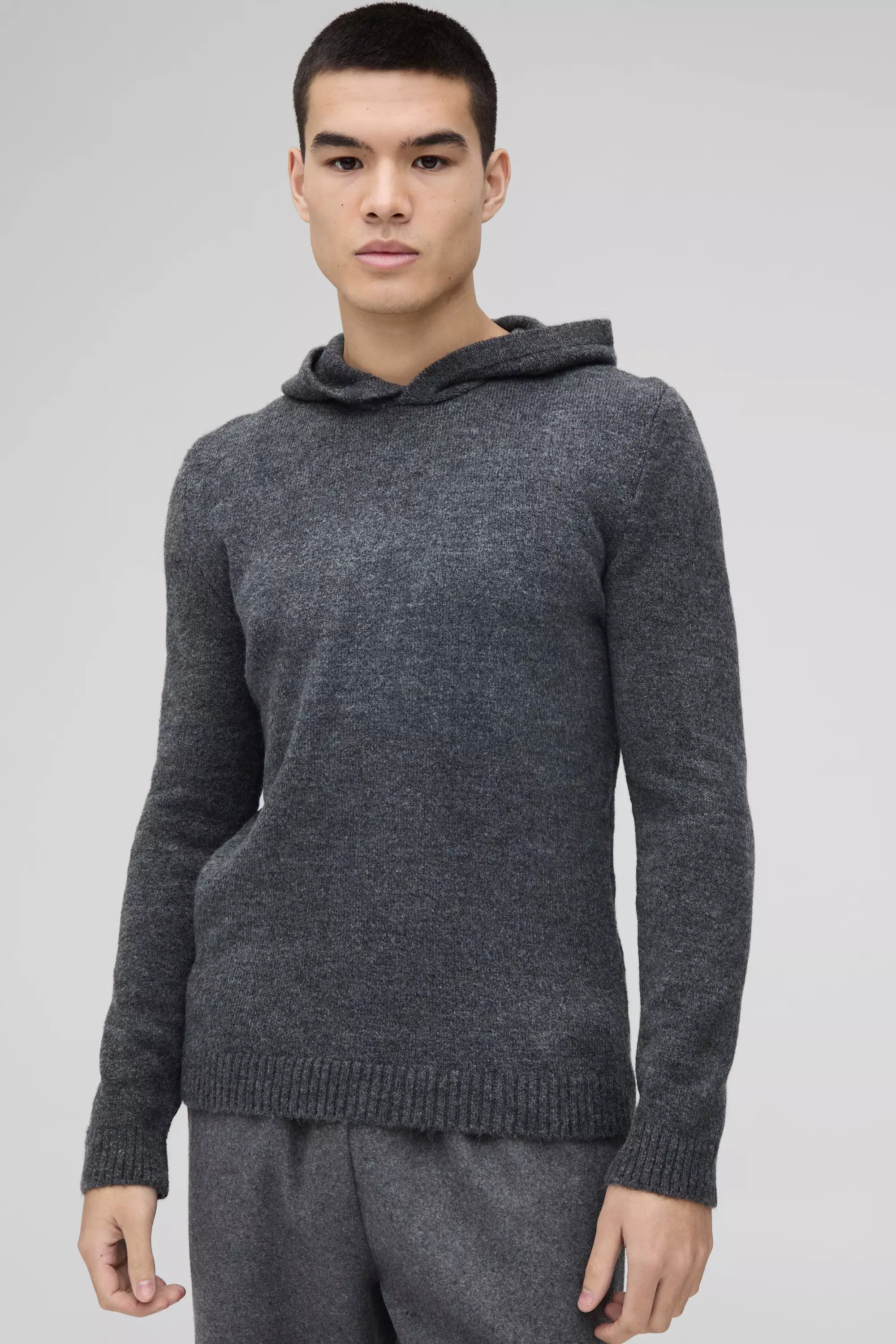 Charcoal Regular Fit Brushed Knit Hoodie alternative image