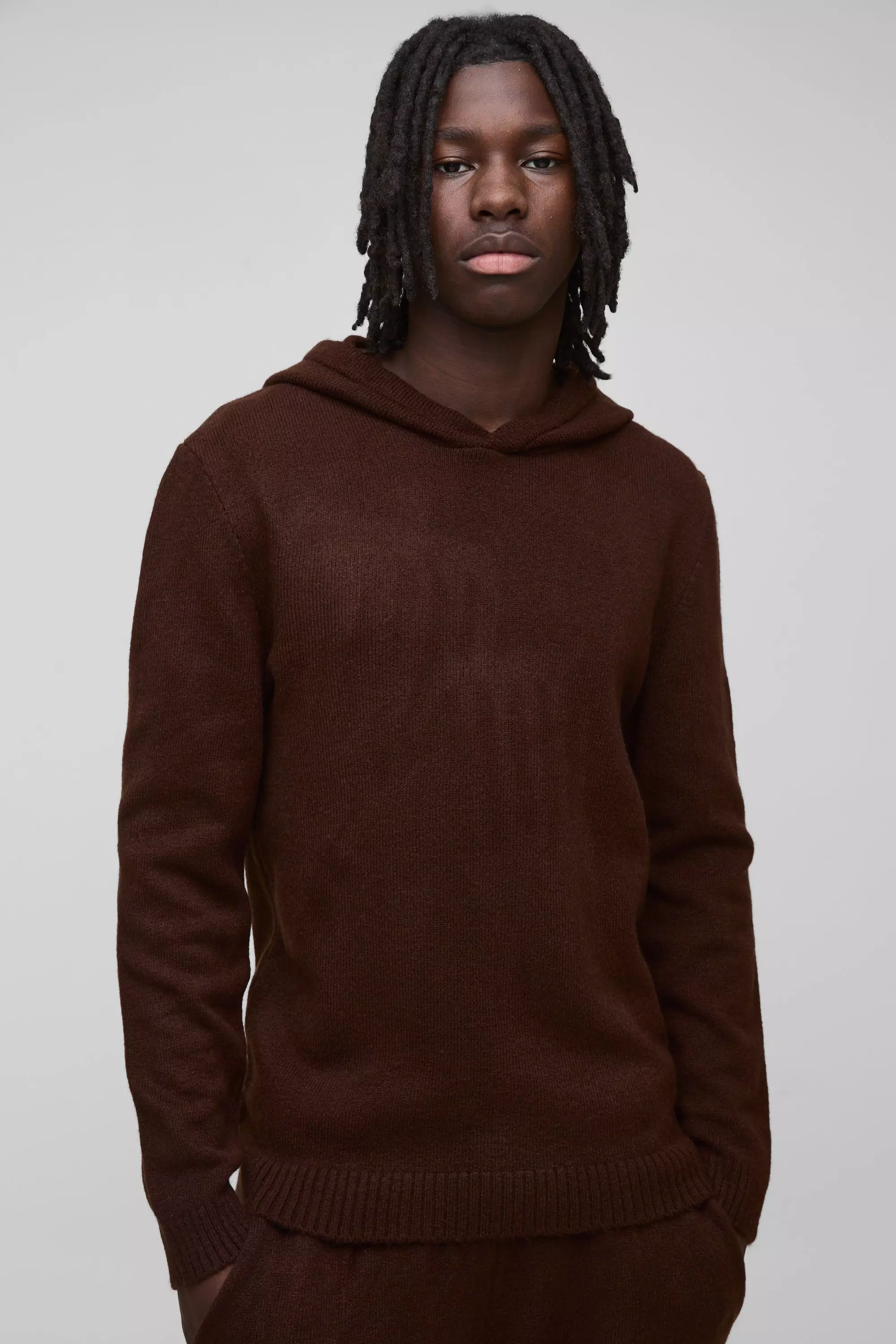 Chocolate Geborstelde Gebreide Regular Fit Hoodie alternatieve afbeelding