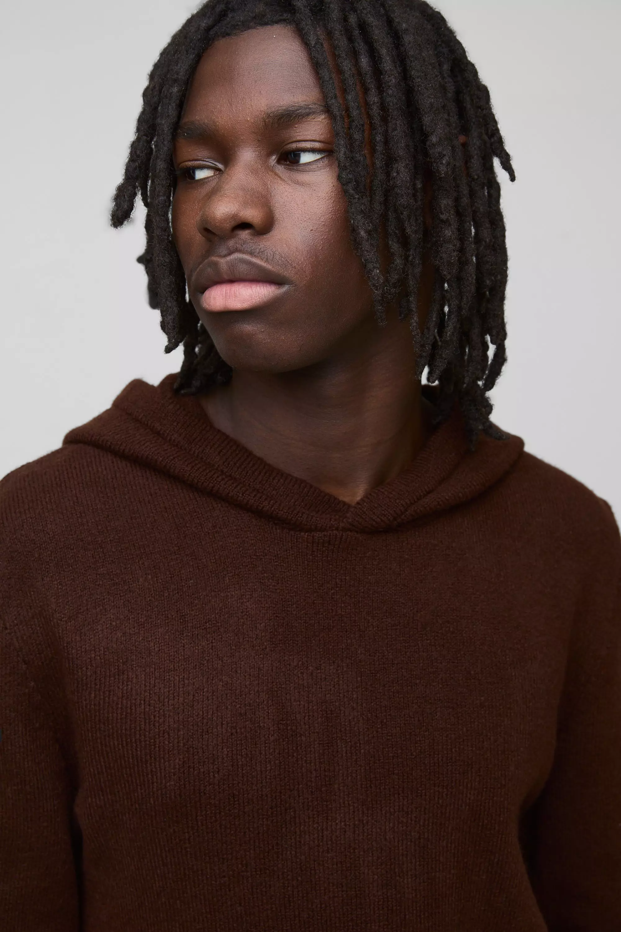 Chocolate Geborstelde Gebreide Regular Fit Hoodie alternatieve afbeelding