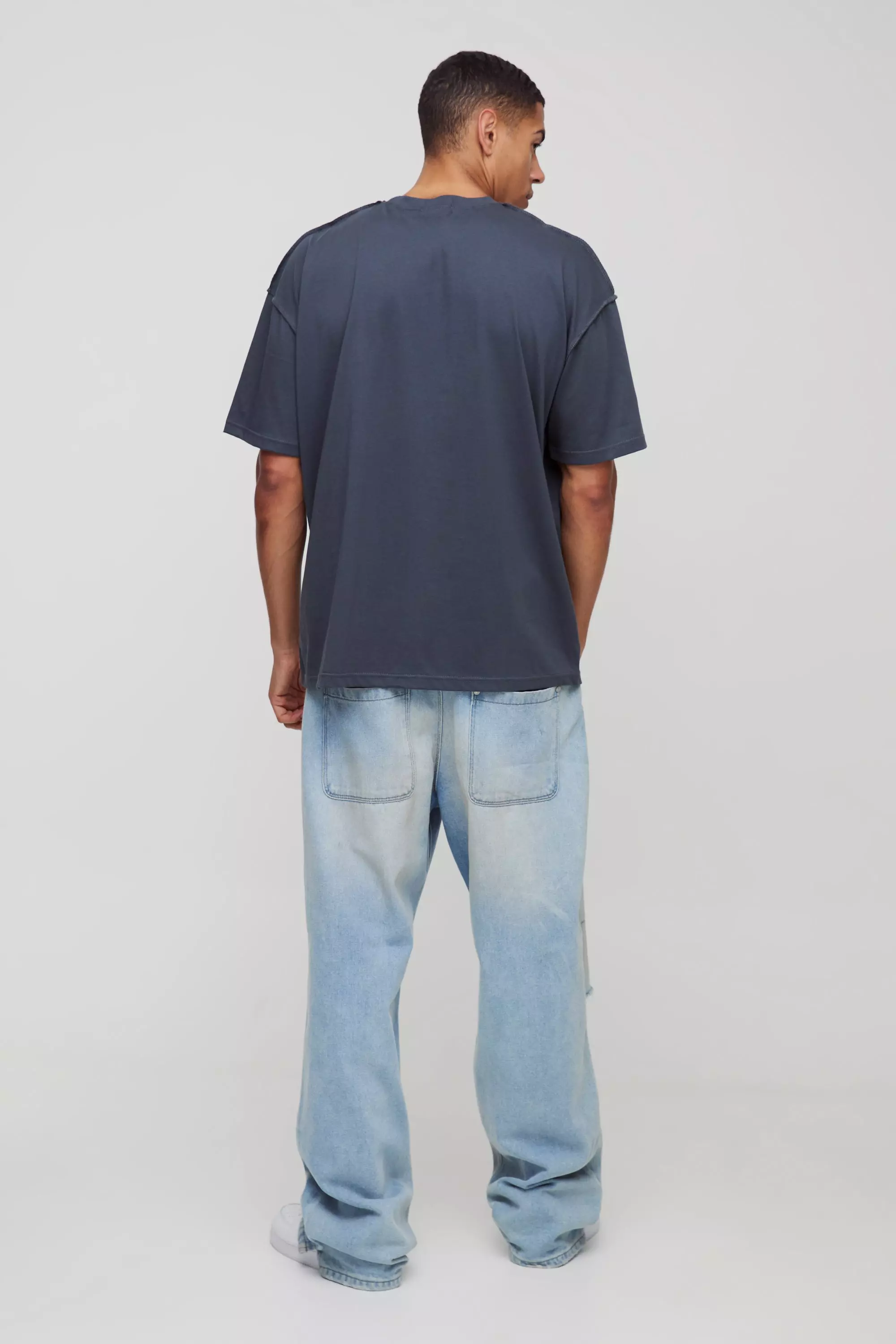 Charcoal Oversized Dik Gebleekt Overlock T-Shirt Met Print alternatieve afbeelding