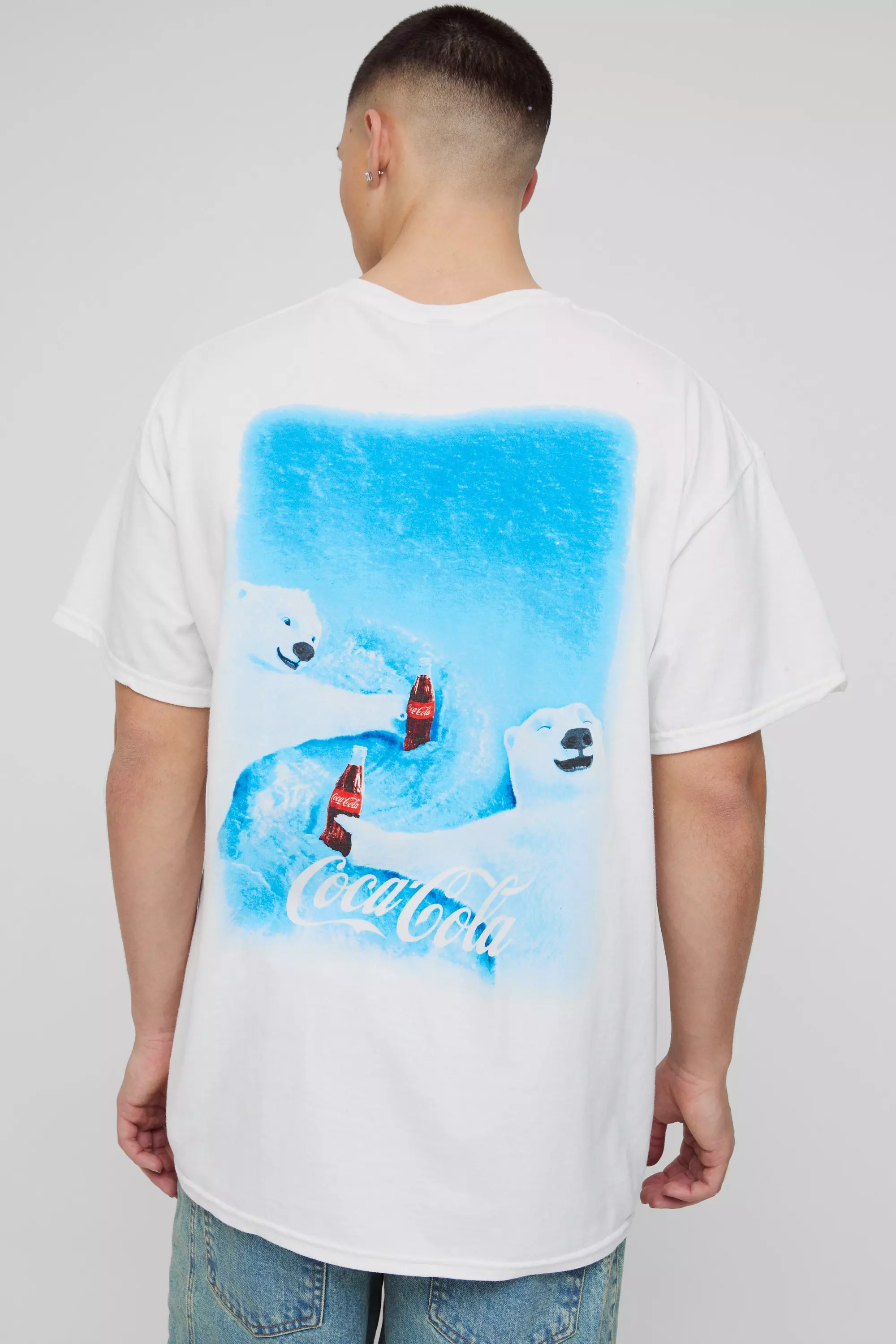 Oversized Coca Cola Christmas License Print T-Shirt White