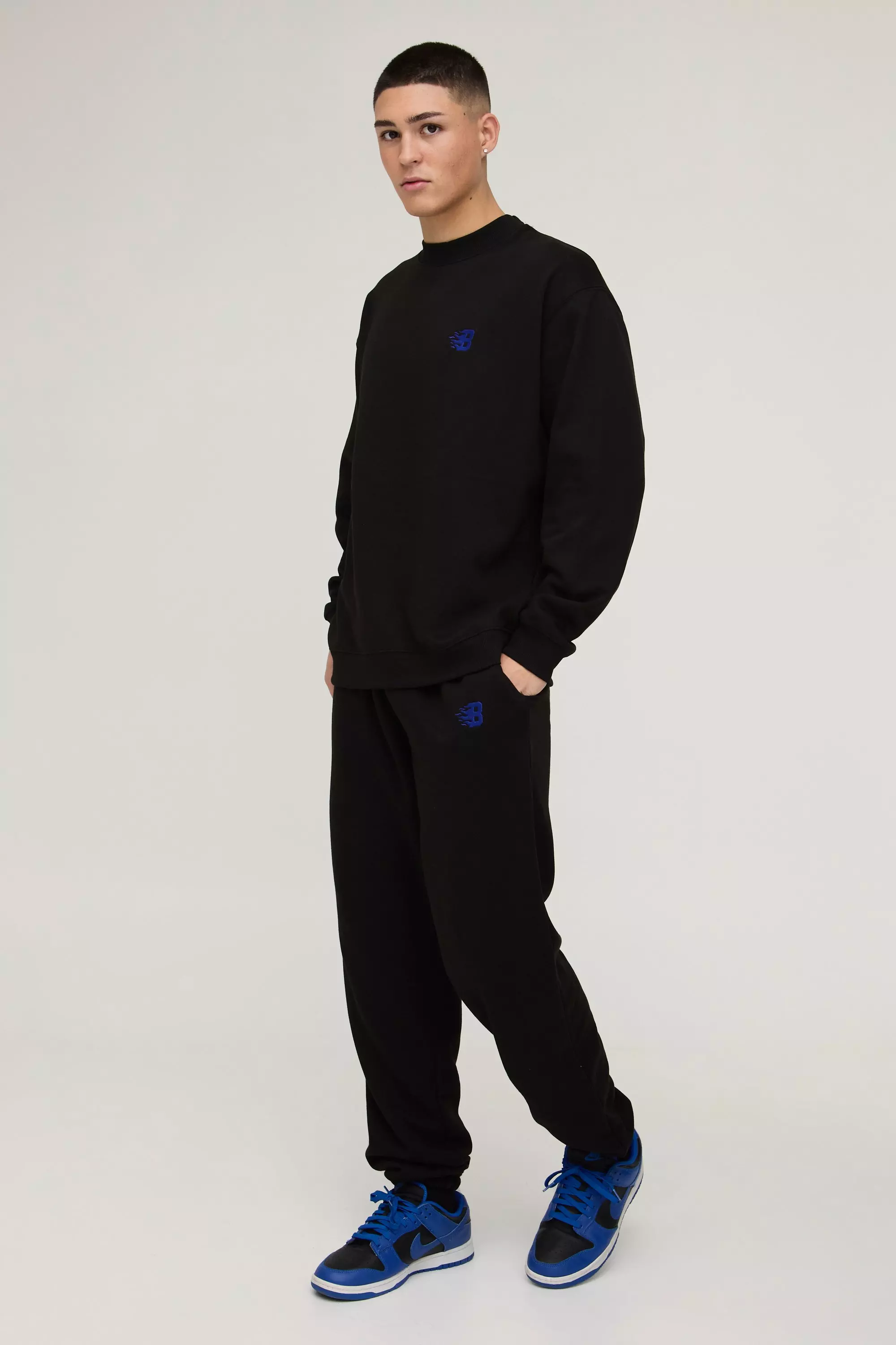 B Embroidered Sweat Tracksuit Black