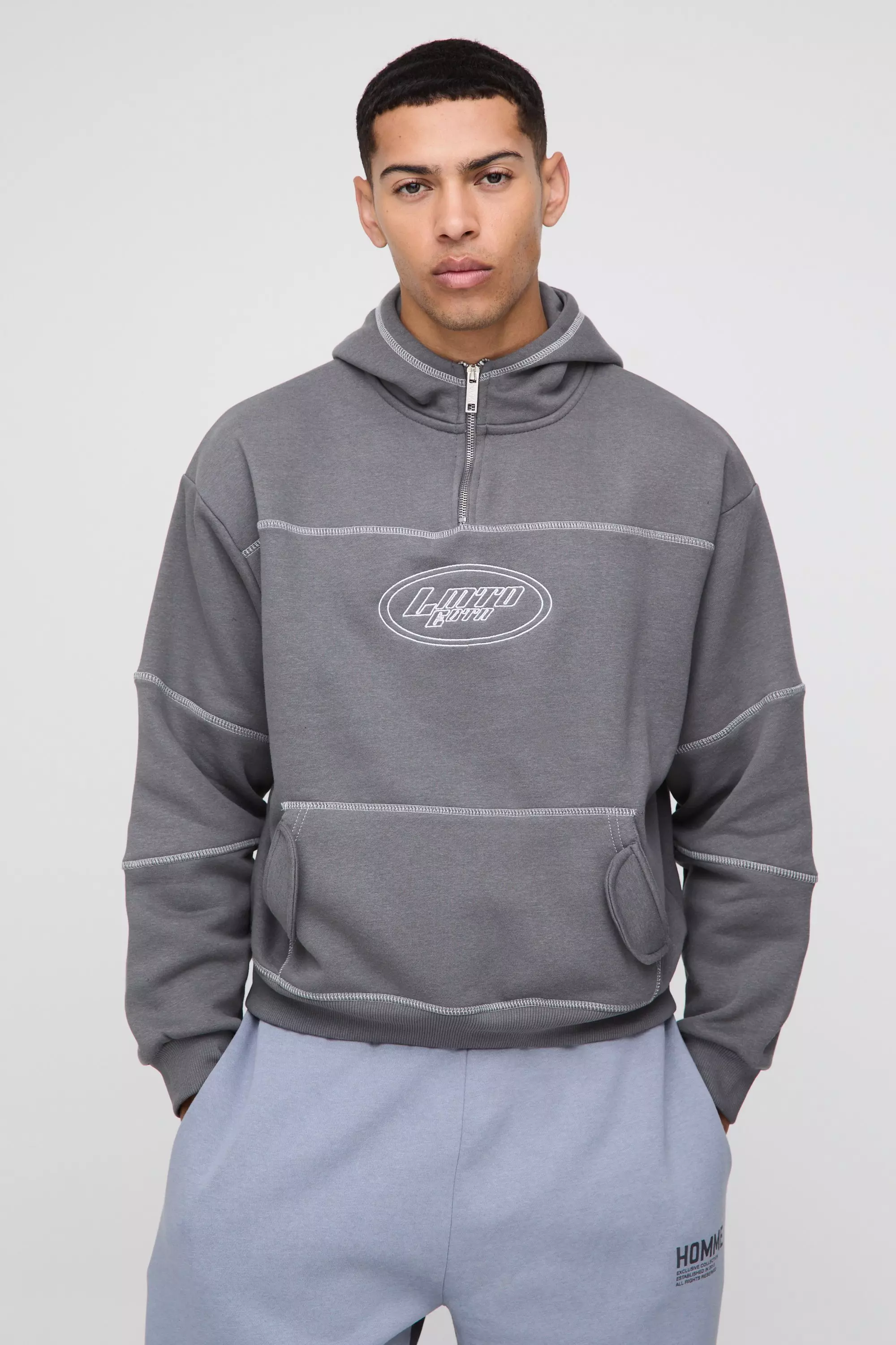 Kastiger Oversize Hoodie mit Kontrast-Naht, Charcoal alternatives Bild