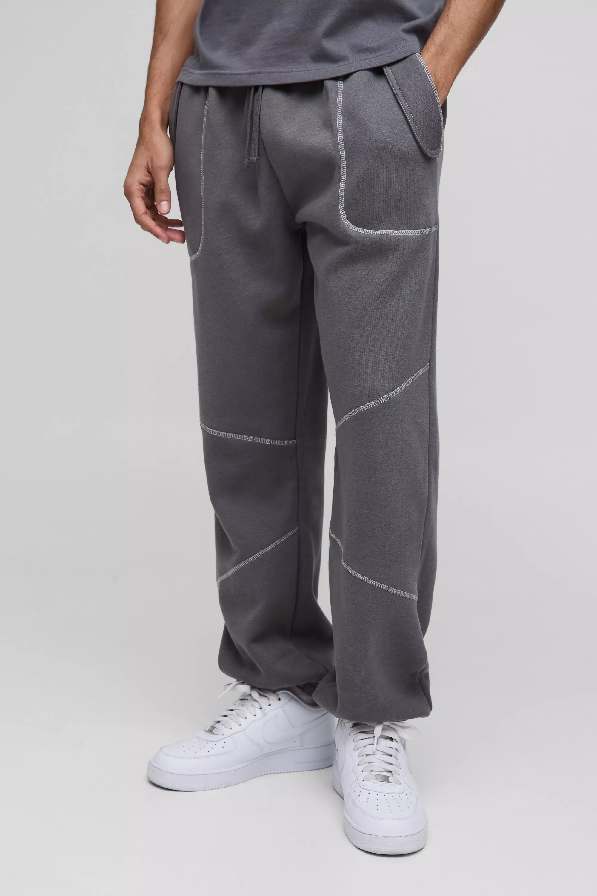 Charcoal Baggy Contrast Stitch Seam Detail Jogger alternative image