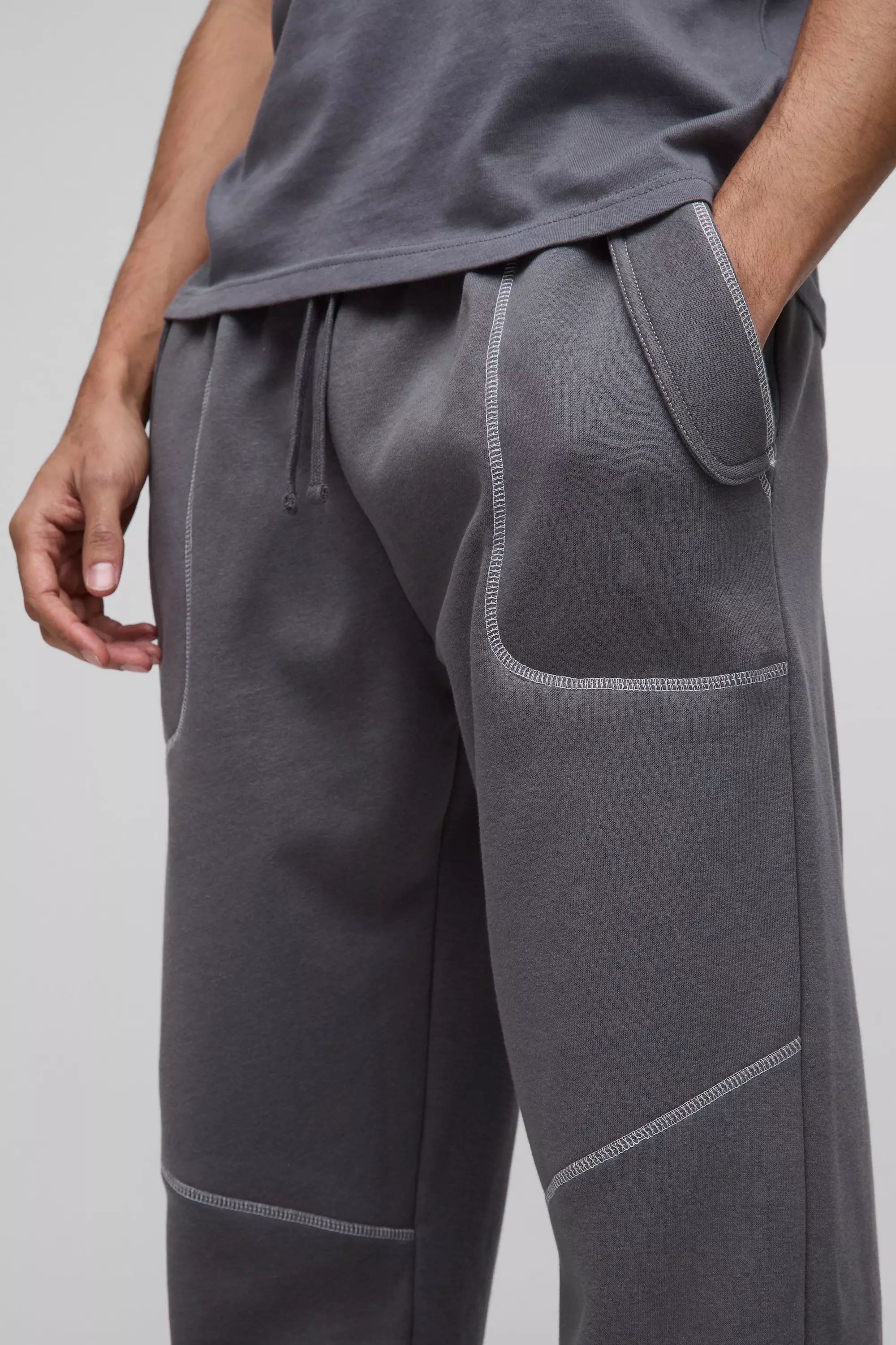 Charcoal Baggy Contrast Stitch Seam Detail Jogger alternative image