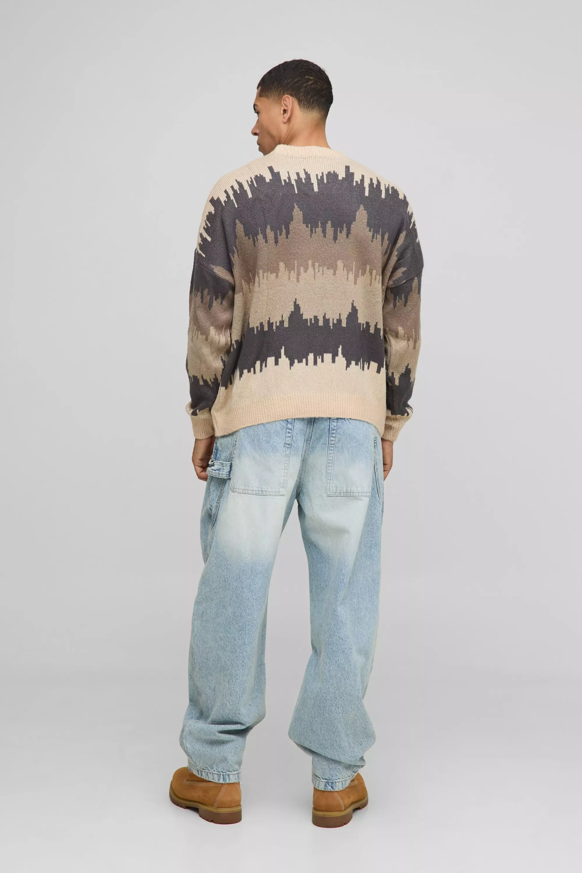 Kastiger Oversize Pullover mit abstraktem Print, Brown alternatives Bild