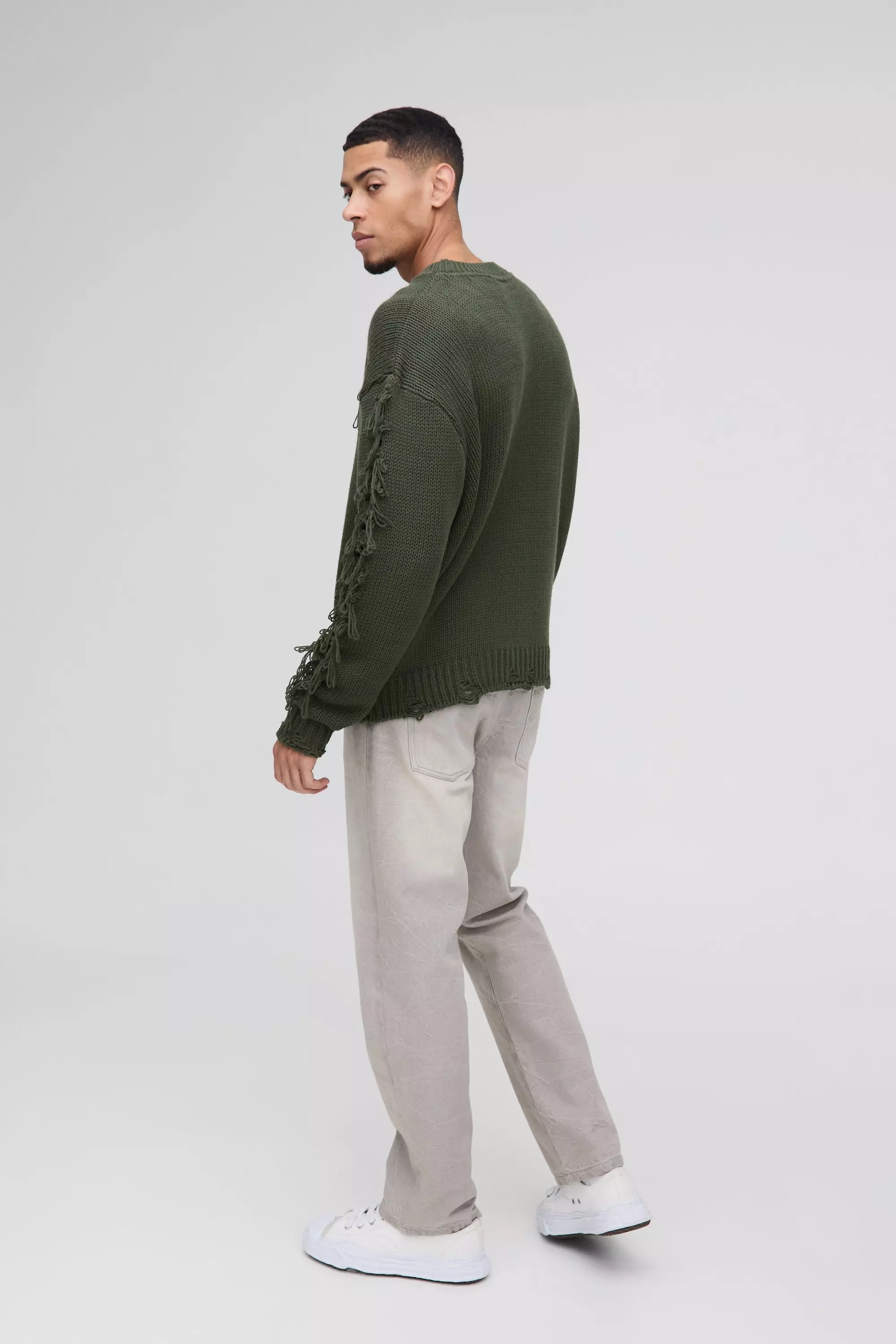 Oversized Boxy Distressed Textured Knitted Sweater