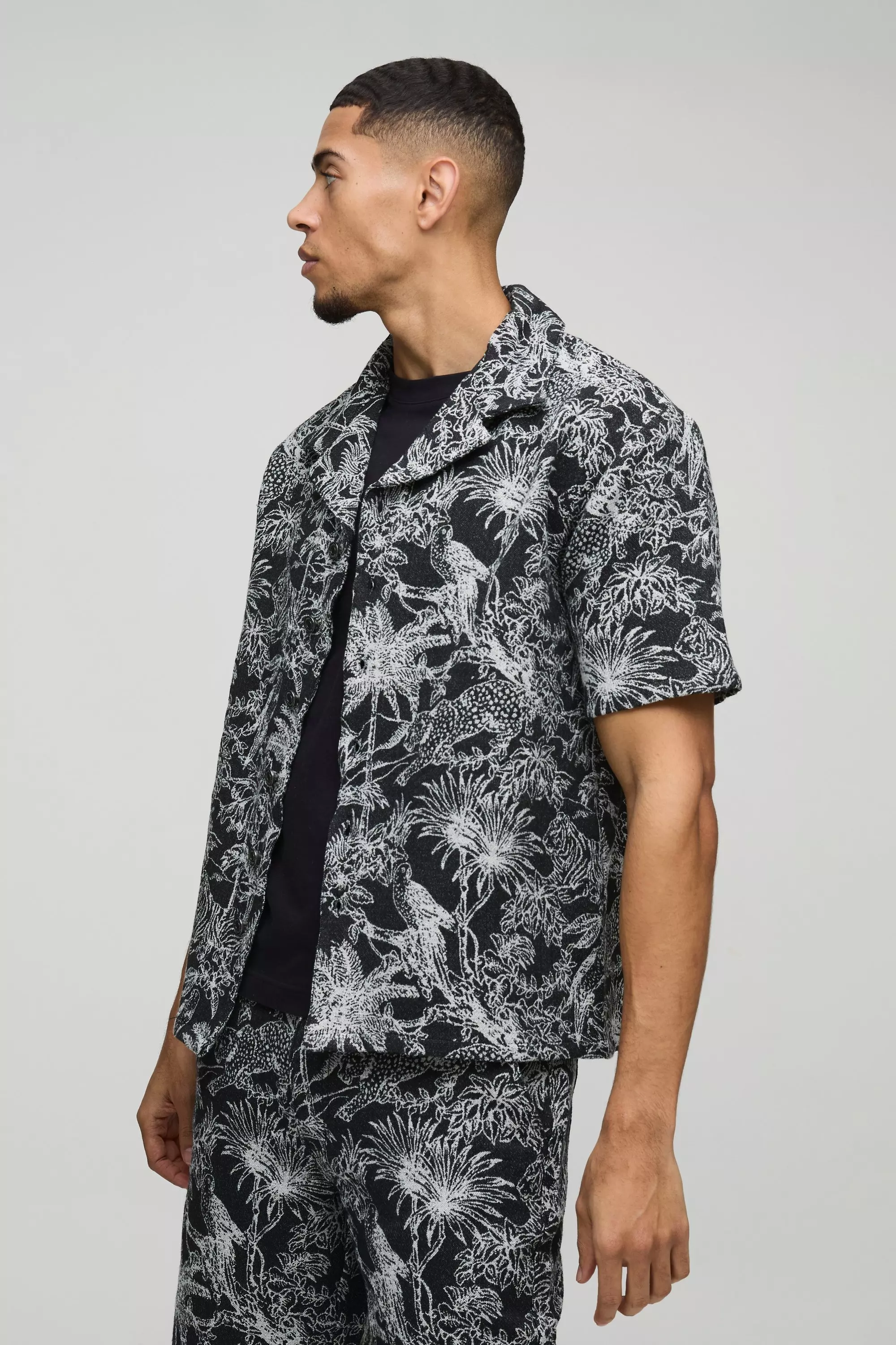 Black Oversized Gestreept Overhemd Met Revers Kraag alternatieve afbeelding