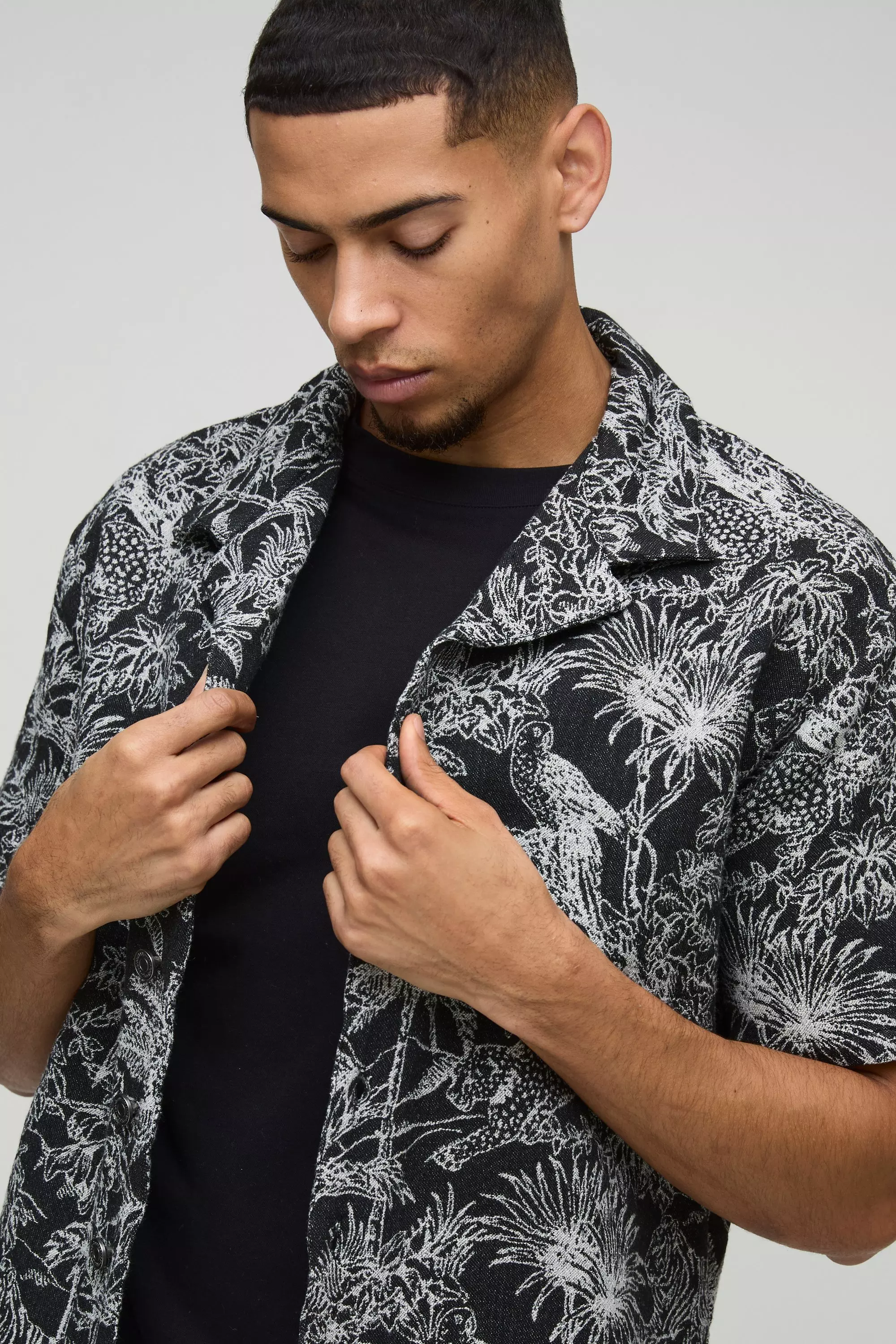 Black Oversized Gestreept Overhemd Met Revers Kraag alternatieve afbeelding