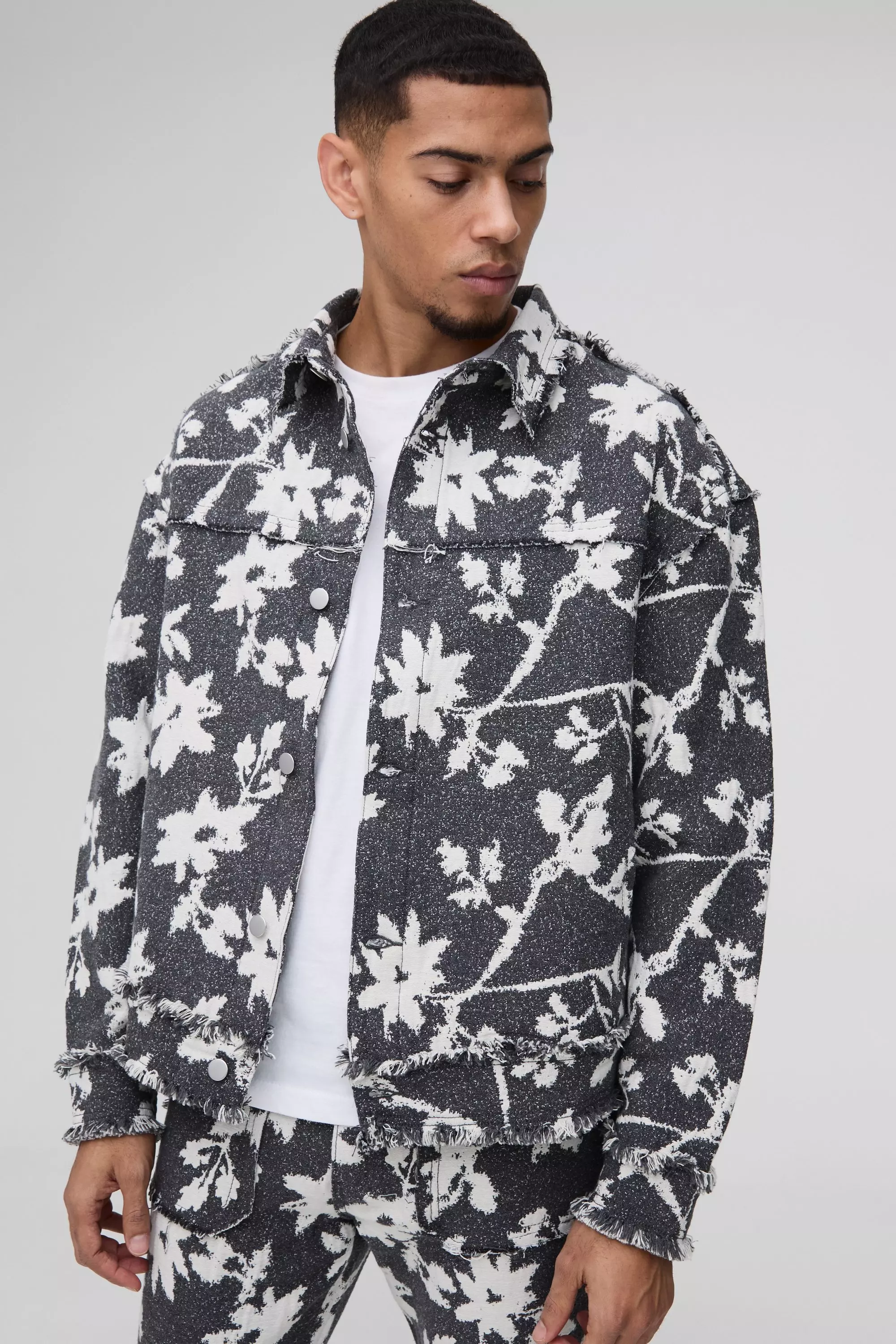 Charcoal Regular Fit Floral Tapestry Overshirt alternative image