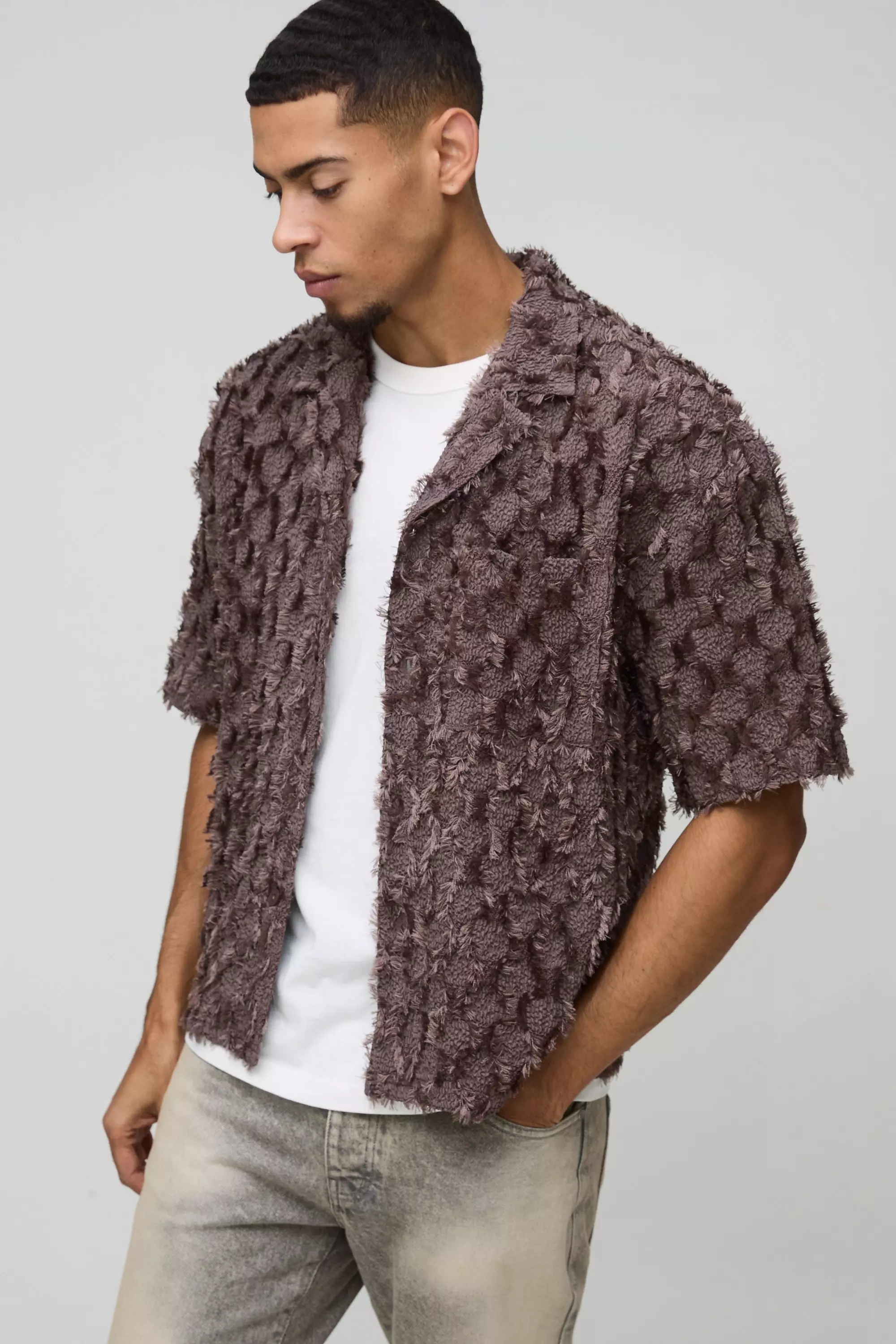 Kastiges Oversize Hemd in Knitteroptik, Chocolate alternatives Bild