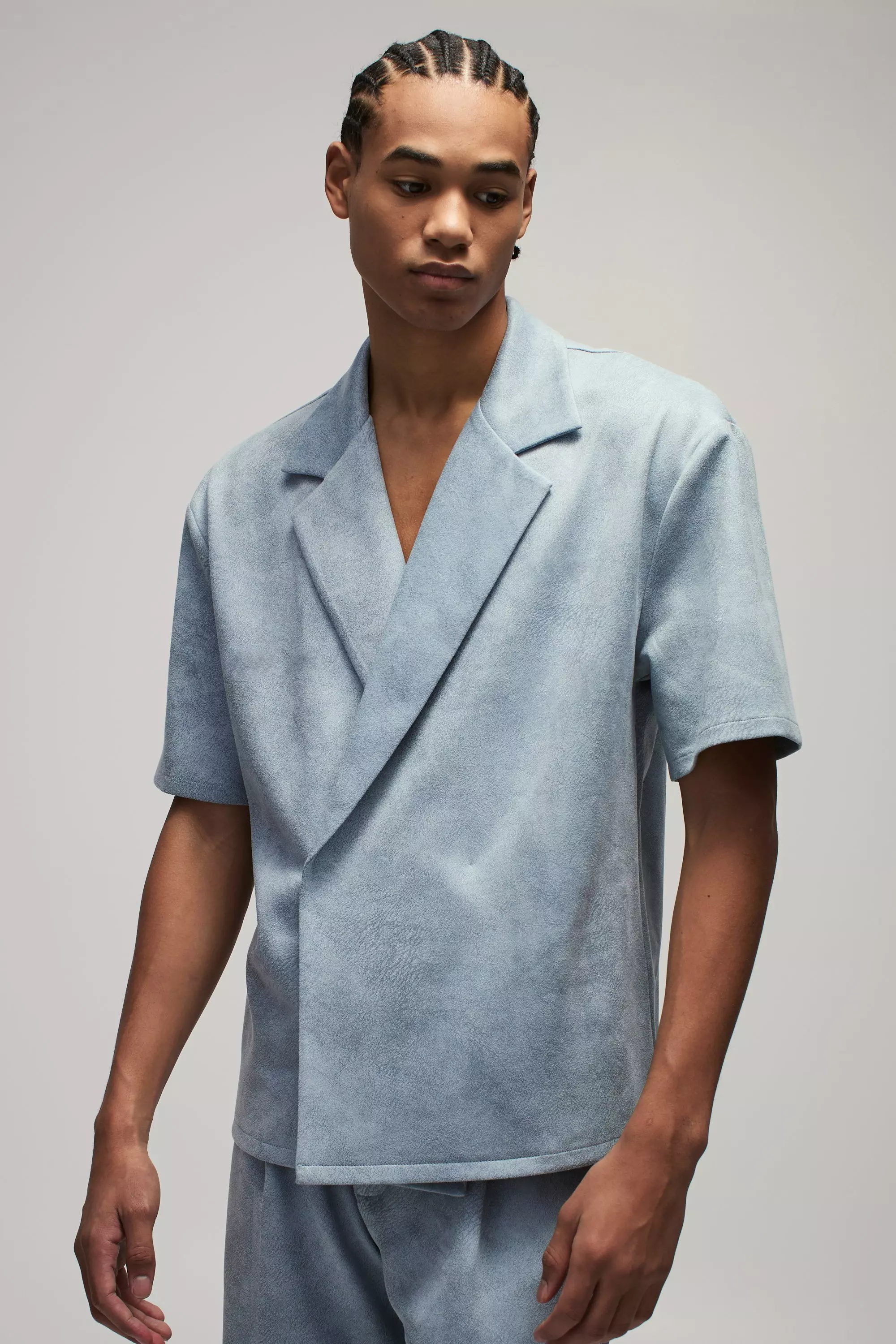 Light blue Oversized Wrap Smart Faux Suede Shirt alternative image