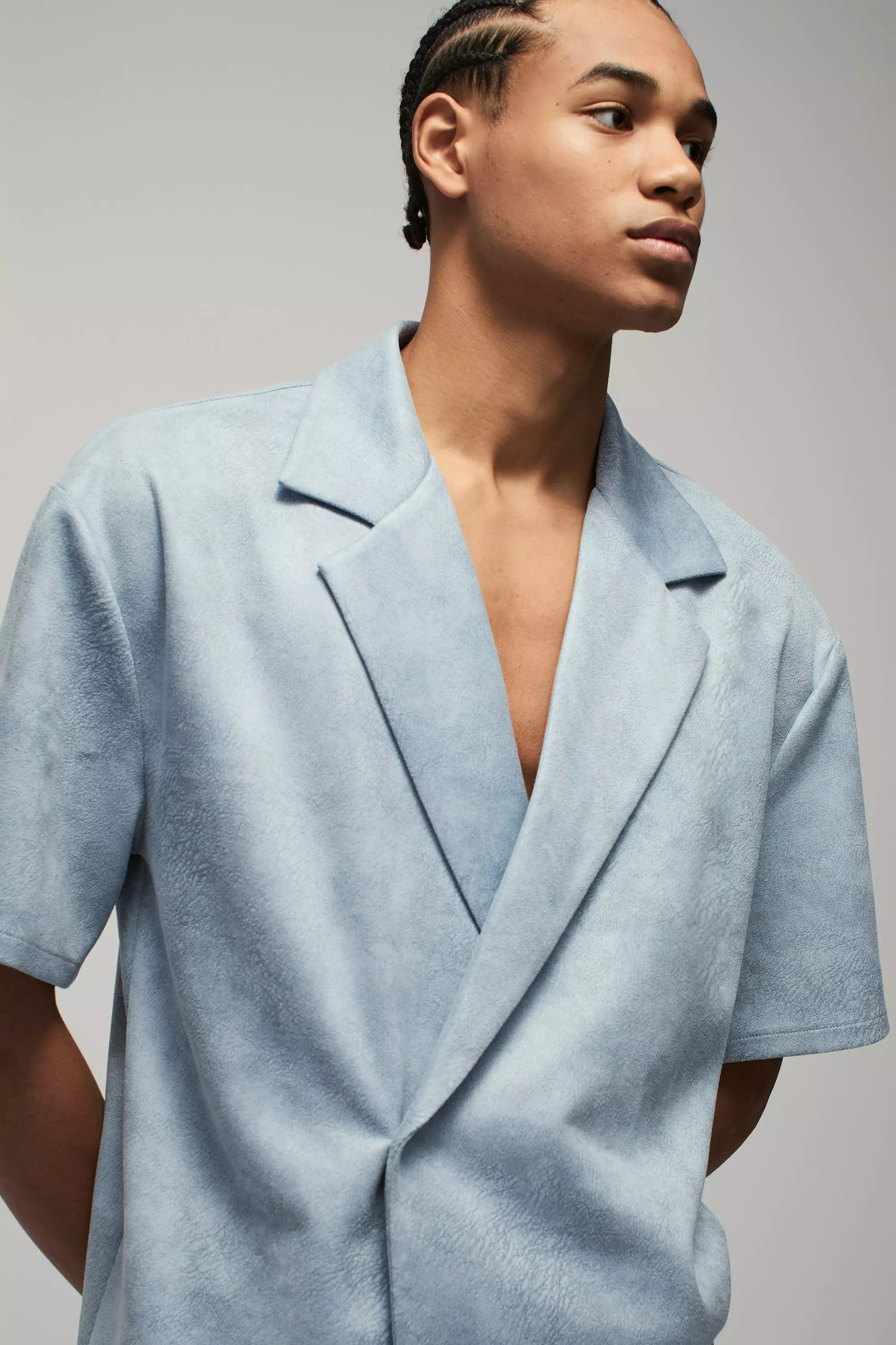 Light blue Oversized Wrap Smart Faux Suede Shirt alternative image