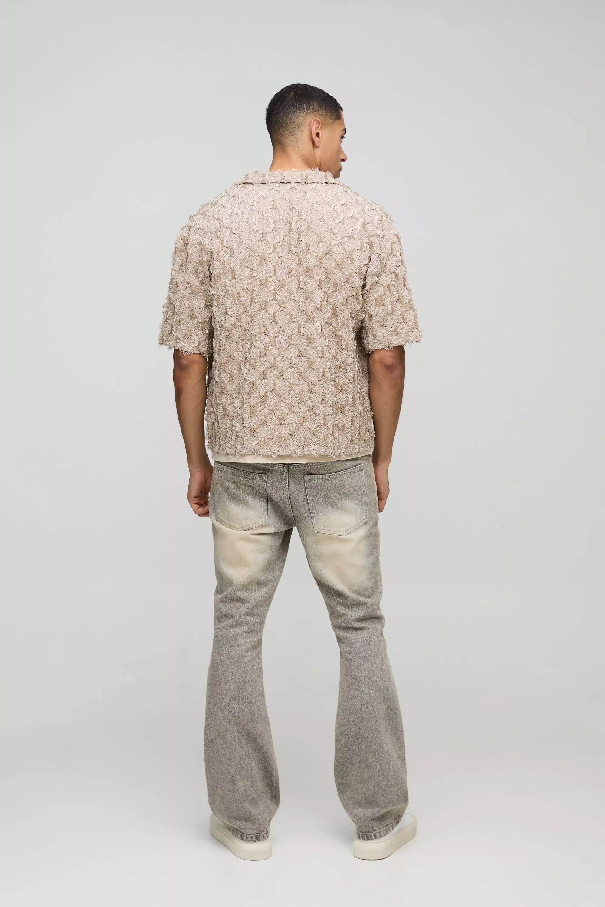 Taupe Oversized Boxy Revere Tufted Crinkle Shirt alternative image