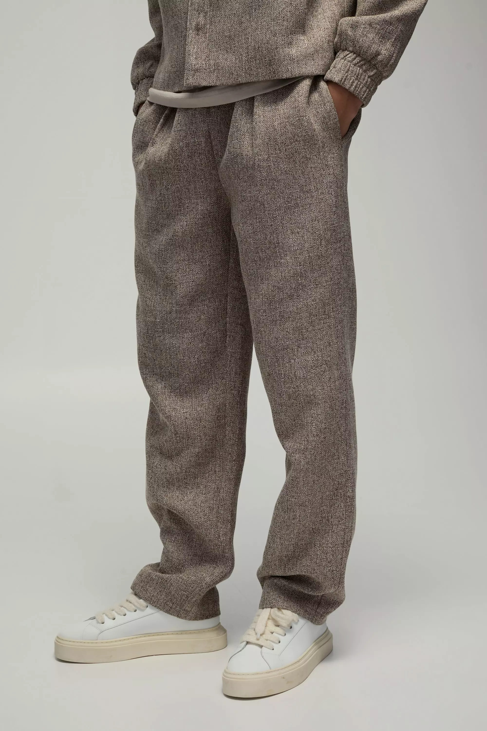 Taupe Straight Leg Boucle Elasticated Waist Trouser alternative image