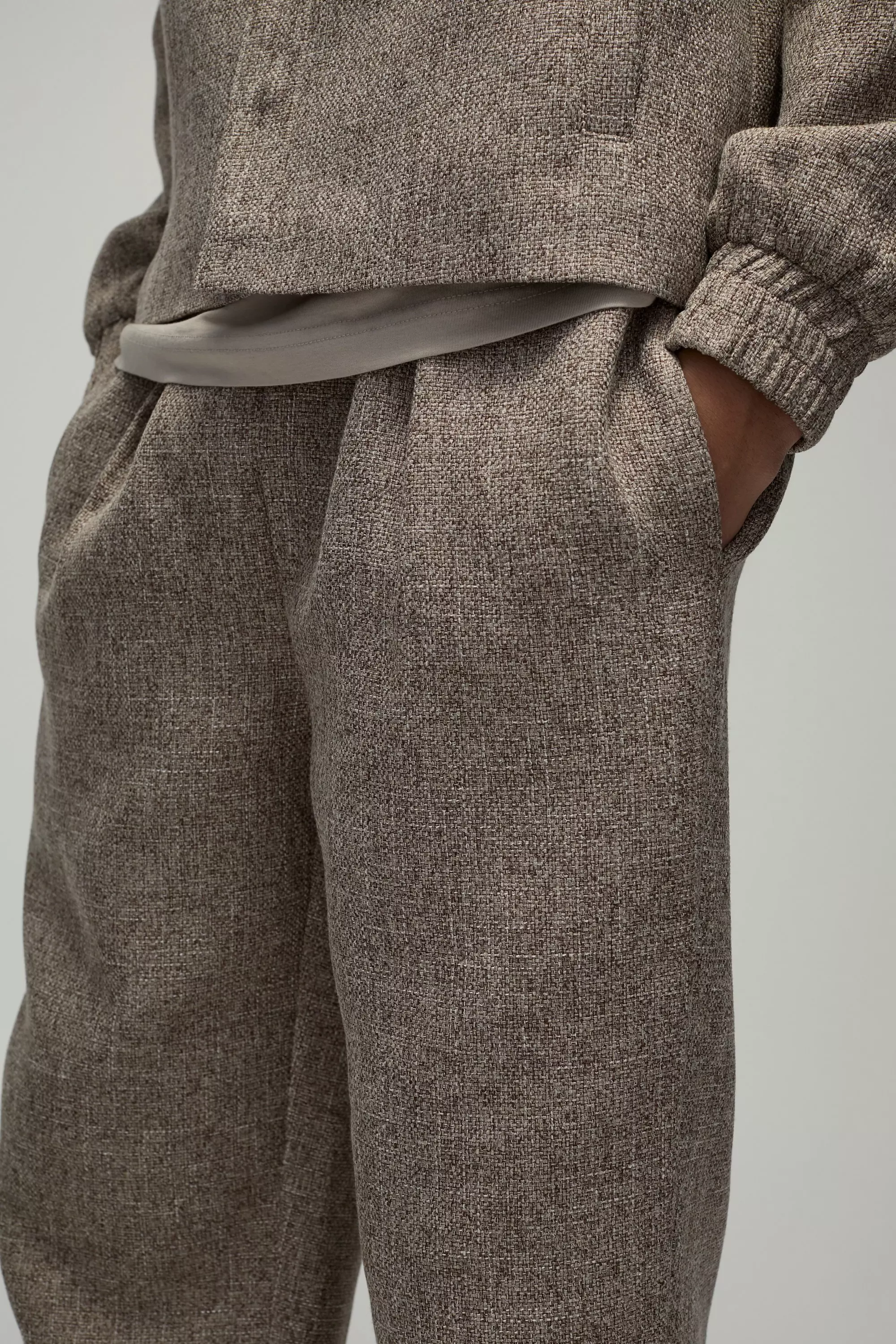 Taupe Straight Leg Boucle Elasticated Waist Trouser alternative image