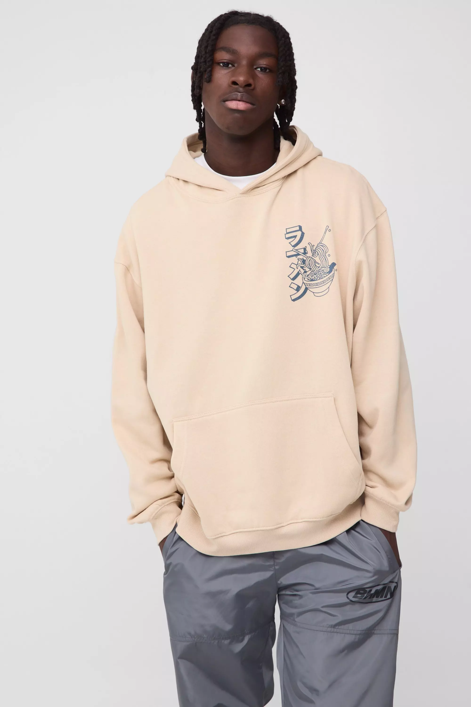 Sand Beige Oversized Ramen Graphic Hoodie