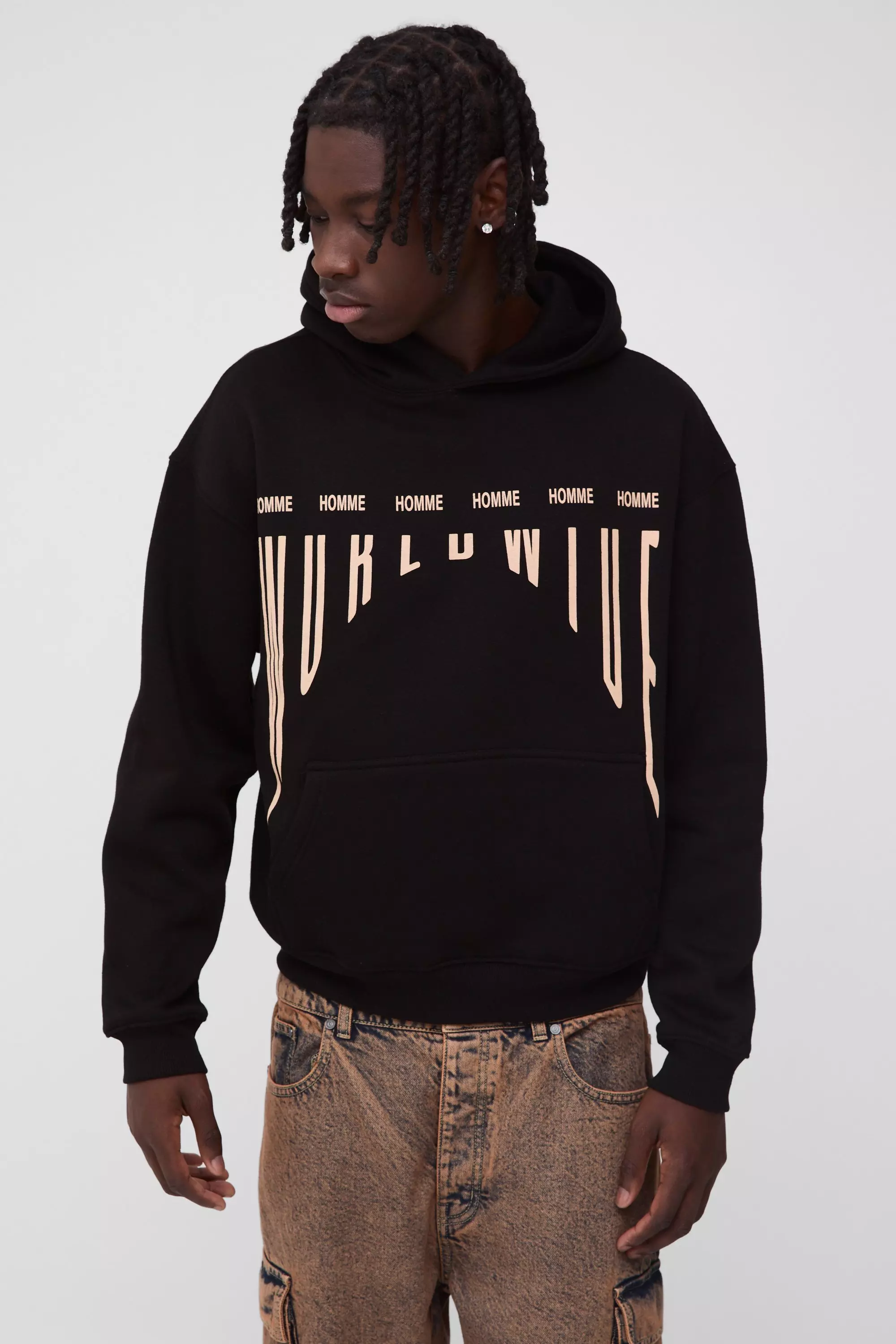 Boxy Worldwide Warped Graphic Hoodie Black