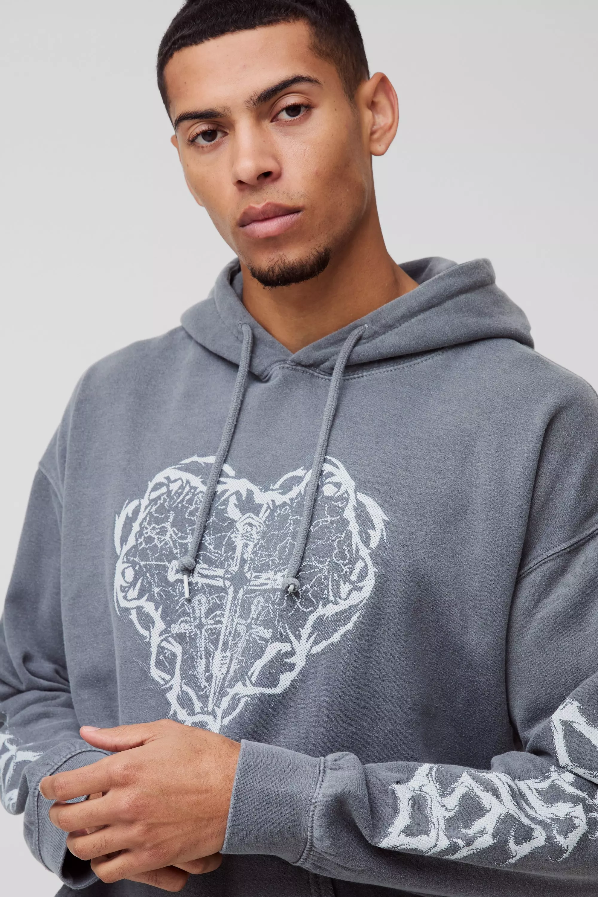 Oversize Hoodie mit Kreuz Herz Print, Charcoal alternatives Bild