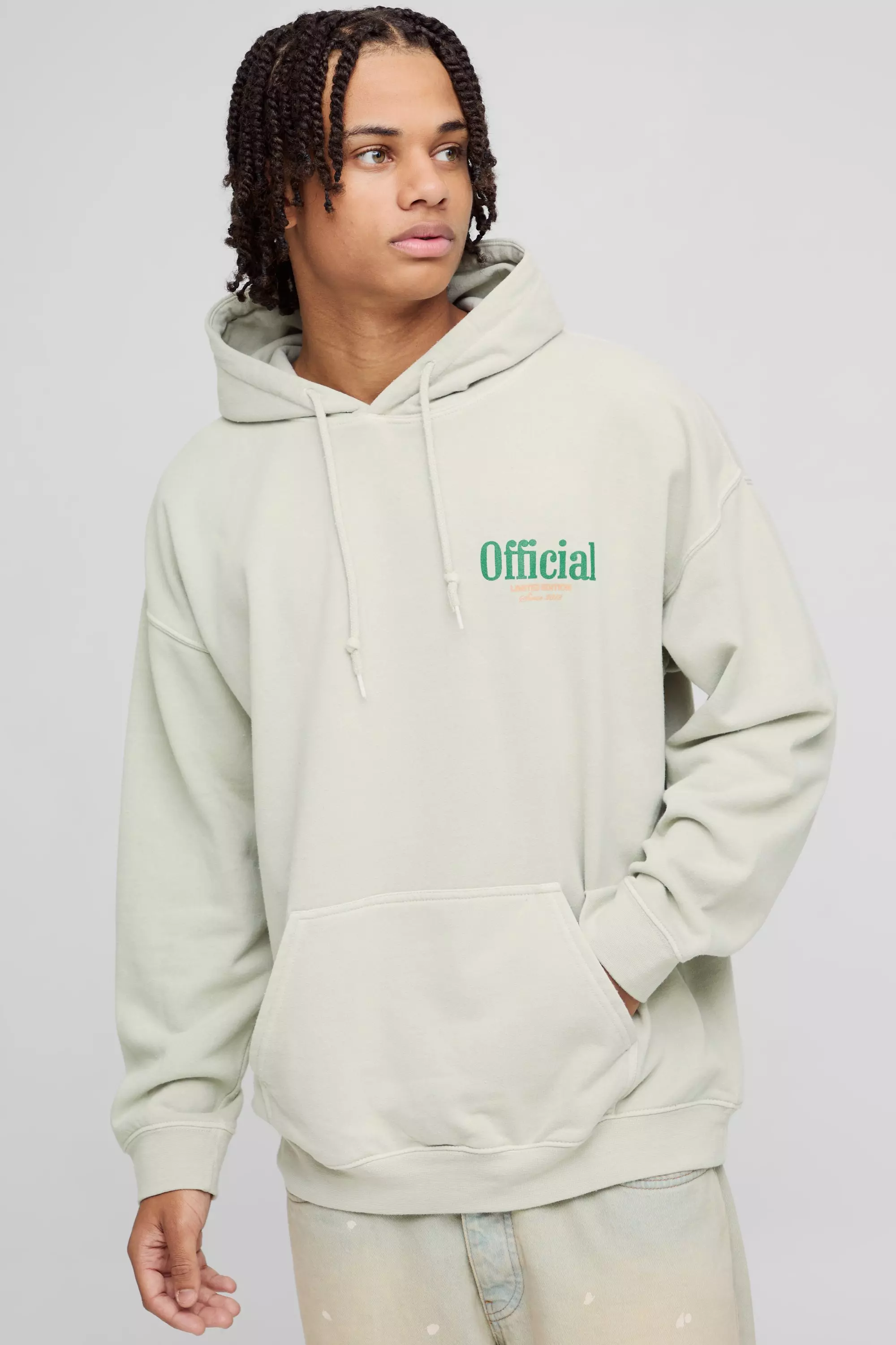 Ecru White Oversized Official Mountain Graphic Washed Hoodie